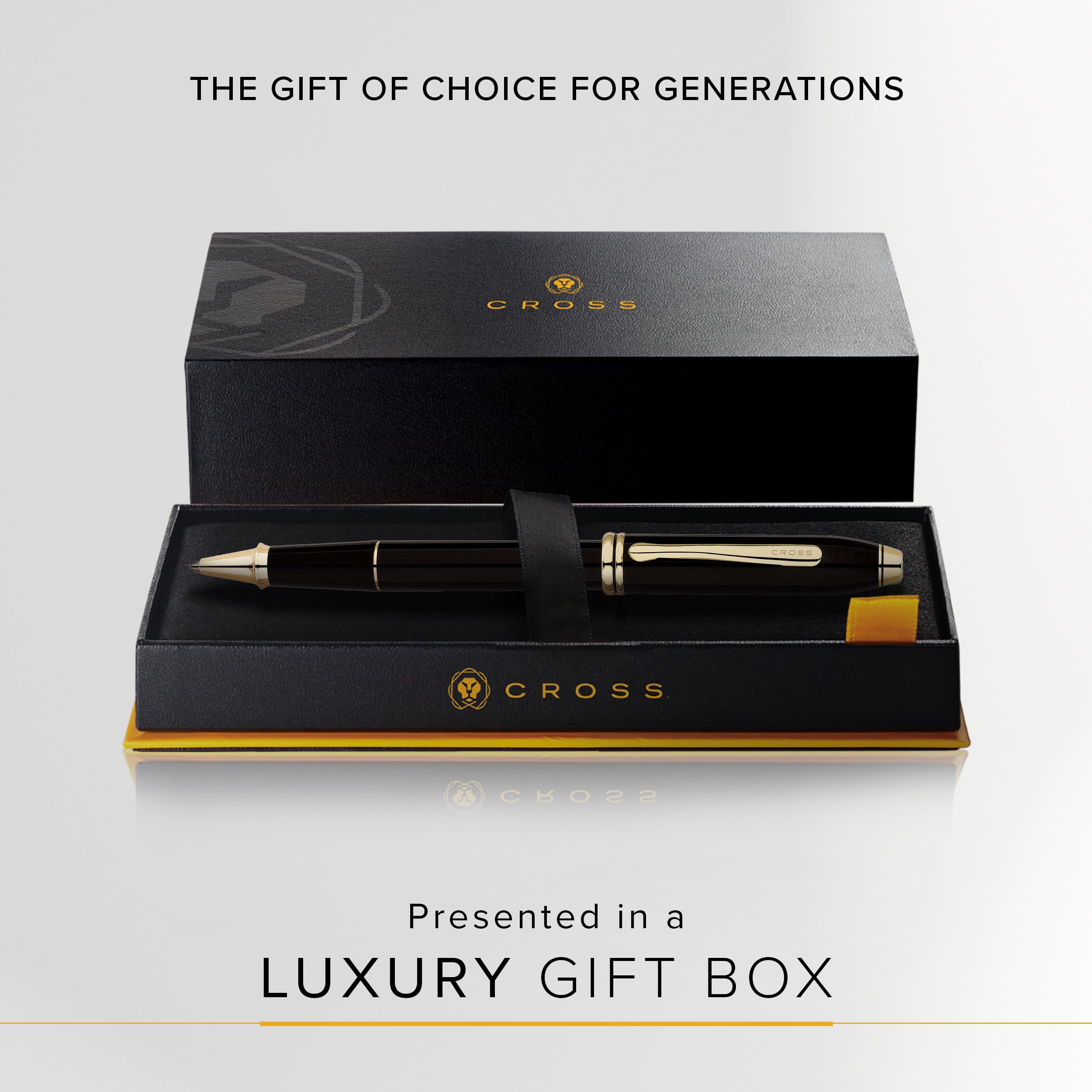 Cross Townsend Refillable Rollerball Pen - 23K Gold-Plated Luxury Writing Instrument with Black Lacquer Finish & Gift Box - Perfect for Business Gifts, Executive Signatures & Formal Occasions