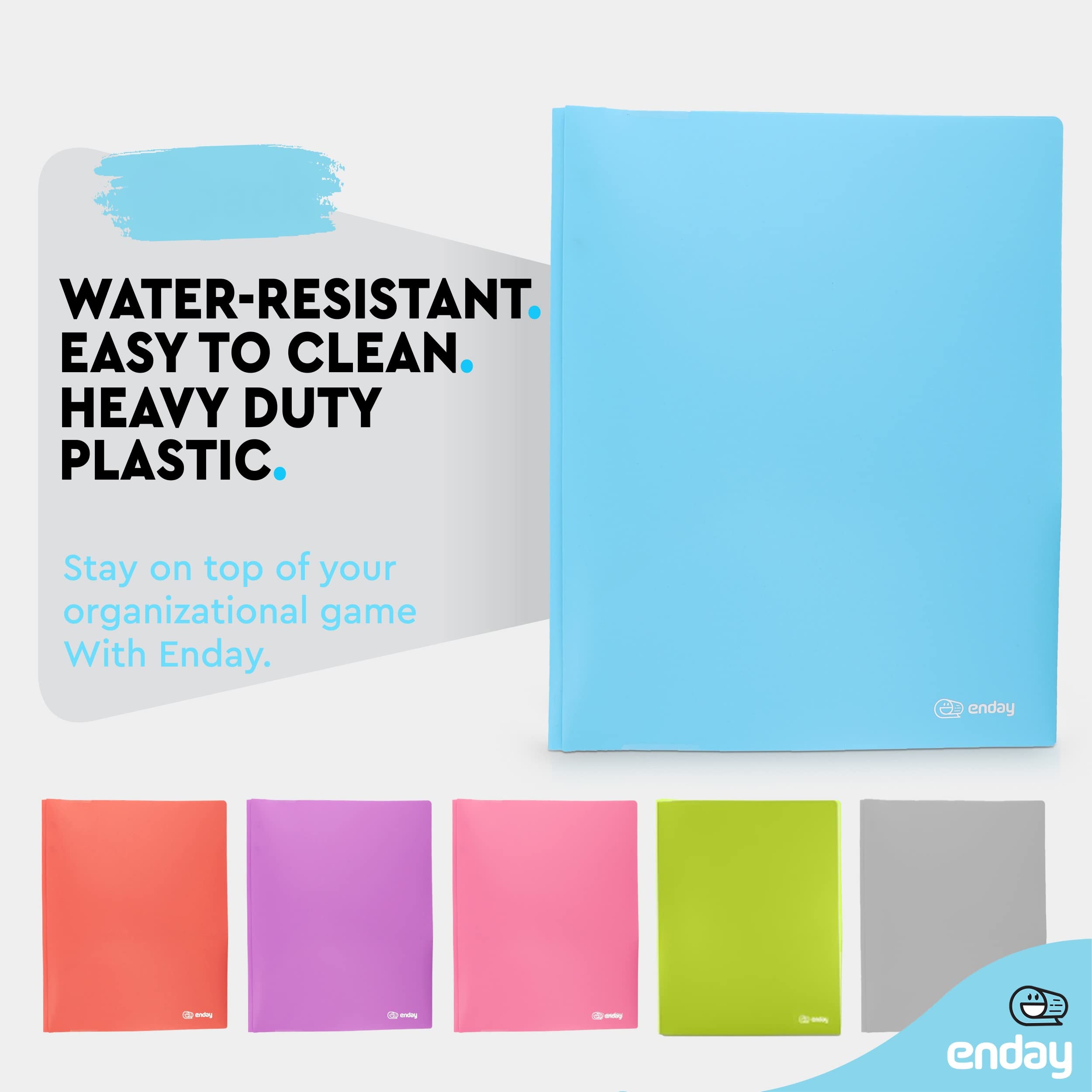 Enday 6-Pack Blue Plastic 3-Prong Folders with Pockets - Letter Size 2-Pocket Folders with Brads for School, Office & Home Organization (Also in Purple, Green, Red, Pink, Grey) - Perfect for Filing Documents, Homework & Paper Storage