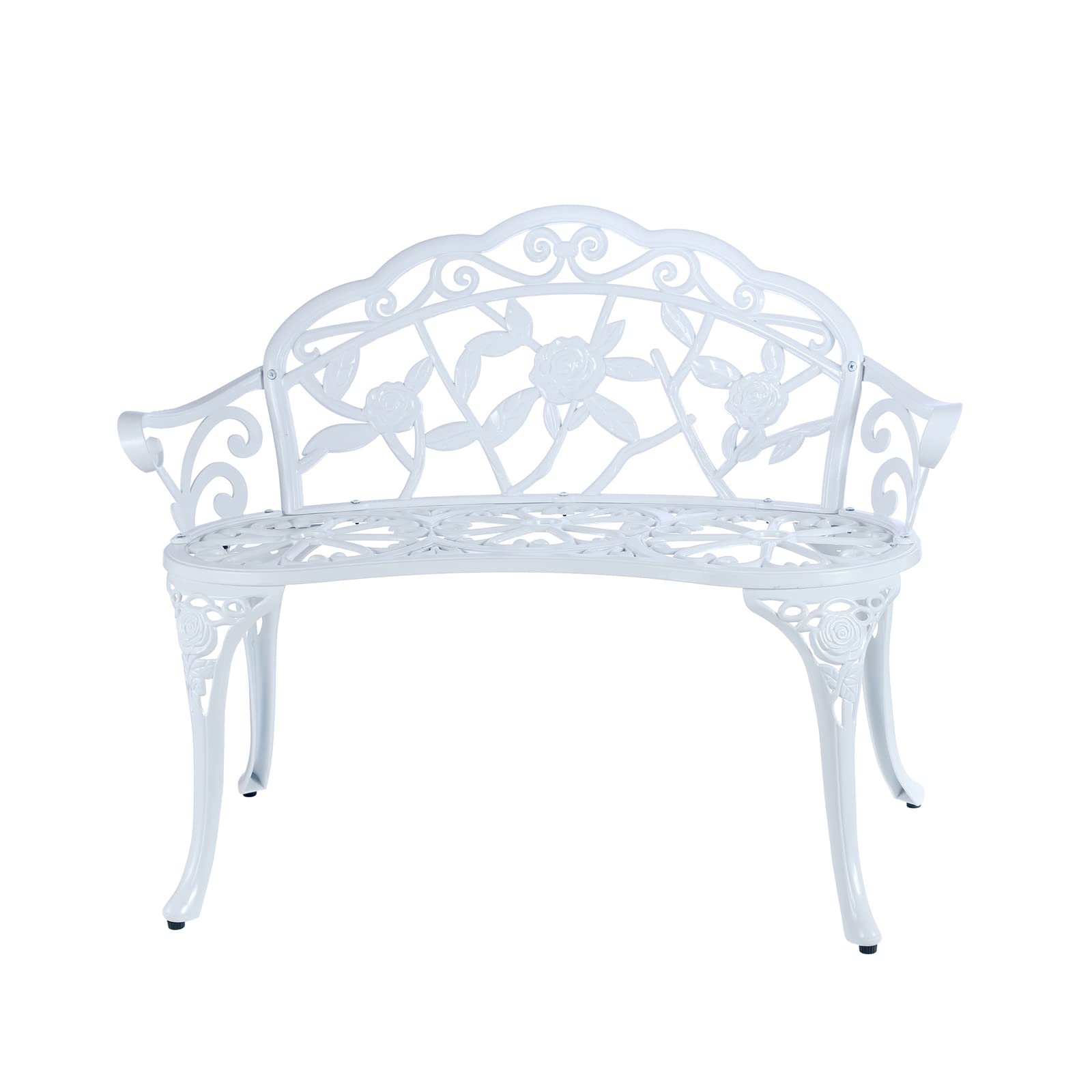 Centennial Garden Patio Bench - Durable Cast Aluminum Outdoor Furniture with Floral Rose Design for Patio, Park, Lawn & Yard - Weather-Resistant White Metal Park Bench (Perfect for Outdoor Relaxation, Garden Decor & Backyard Seating)