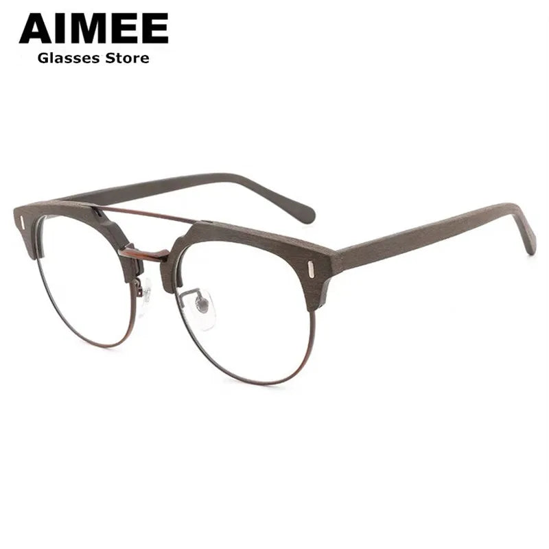 Aimee Unisex Full Rim Round Double Bridge Acetate Alloy Eyeglasses 1093 - Stylish Retro Frame for Men & Women - Perfect for Reading, Work, and Fashion Accessories