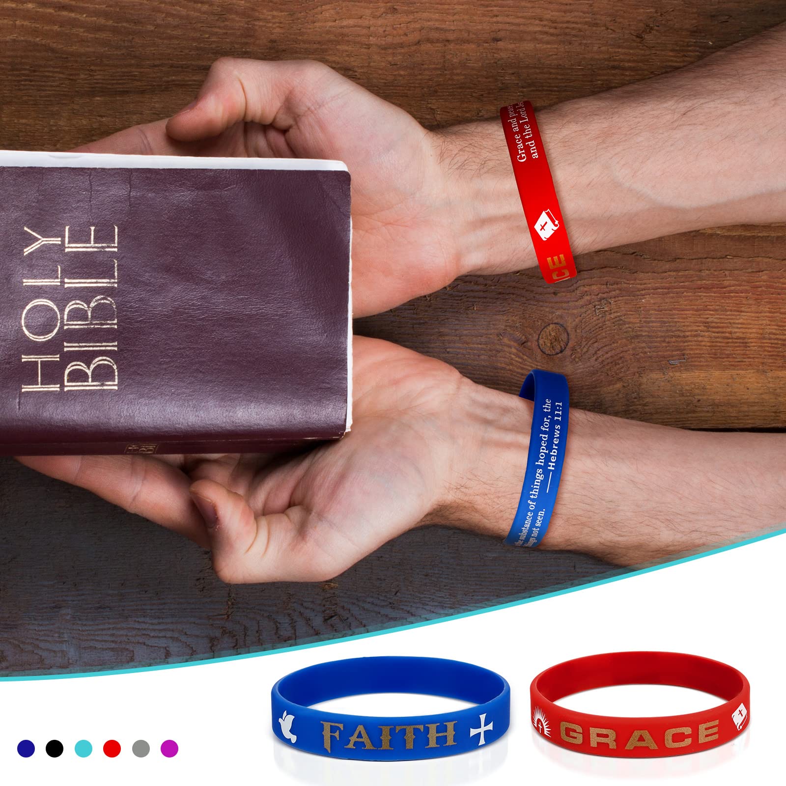 48 Pcs Christian Silicone Wristbands - Bible Verse Bracelets with Inspirational Scripture (Hope, Faith, Strength, Grace, Love) - Religious Gifts for Men & Women - Perfect for Church Events, Bible Study Groups, and Daily Encouragement