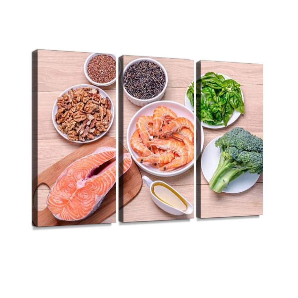 Premium Omega-3 Wall Art Set - Plant & Animal Sources Photography | Vintage Abstract Canvas Prints | 3-Panel Framed Home Decor Ready to Hang | Perfect for Living Room, Bedroom & Office Decor