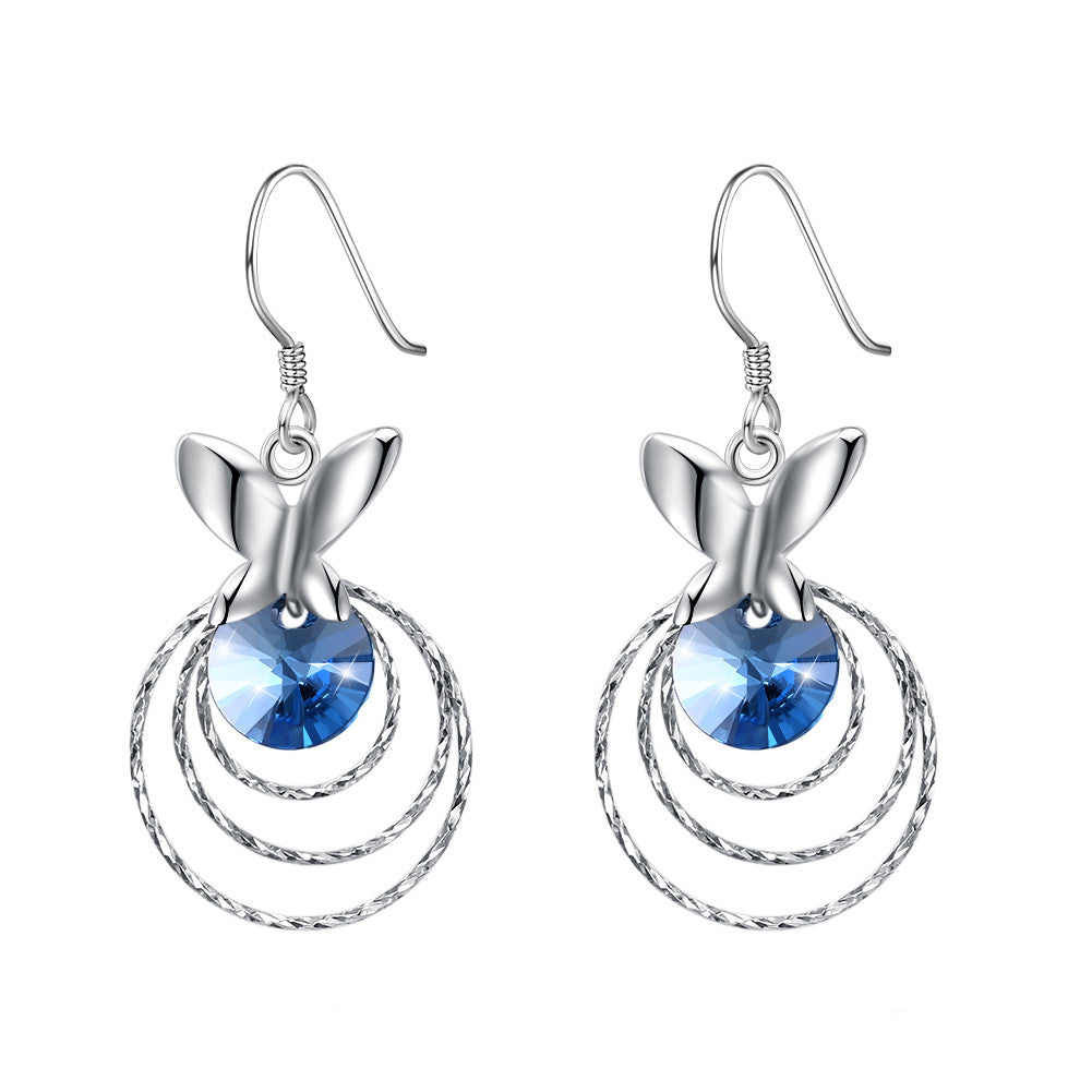 MABELLA 925 Sterling Silver Butterfly Dangle Earrings with Swarovski Crystals - Elegant Women's Jewelry for Parties, Weddings & Special Occasions