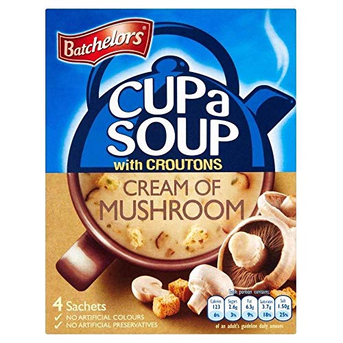 Batchelors Cream of Mushroom Cup Soup with Croutons - 4 Pack (99g Each) | Quick & Easy Instant Soup for Office Lunch, Camping, or Busy Weeknights