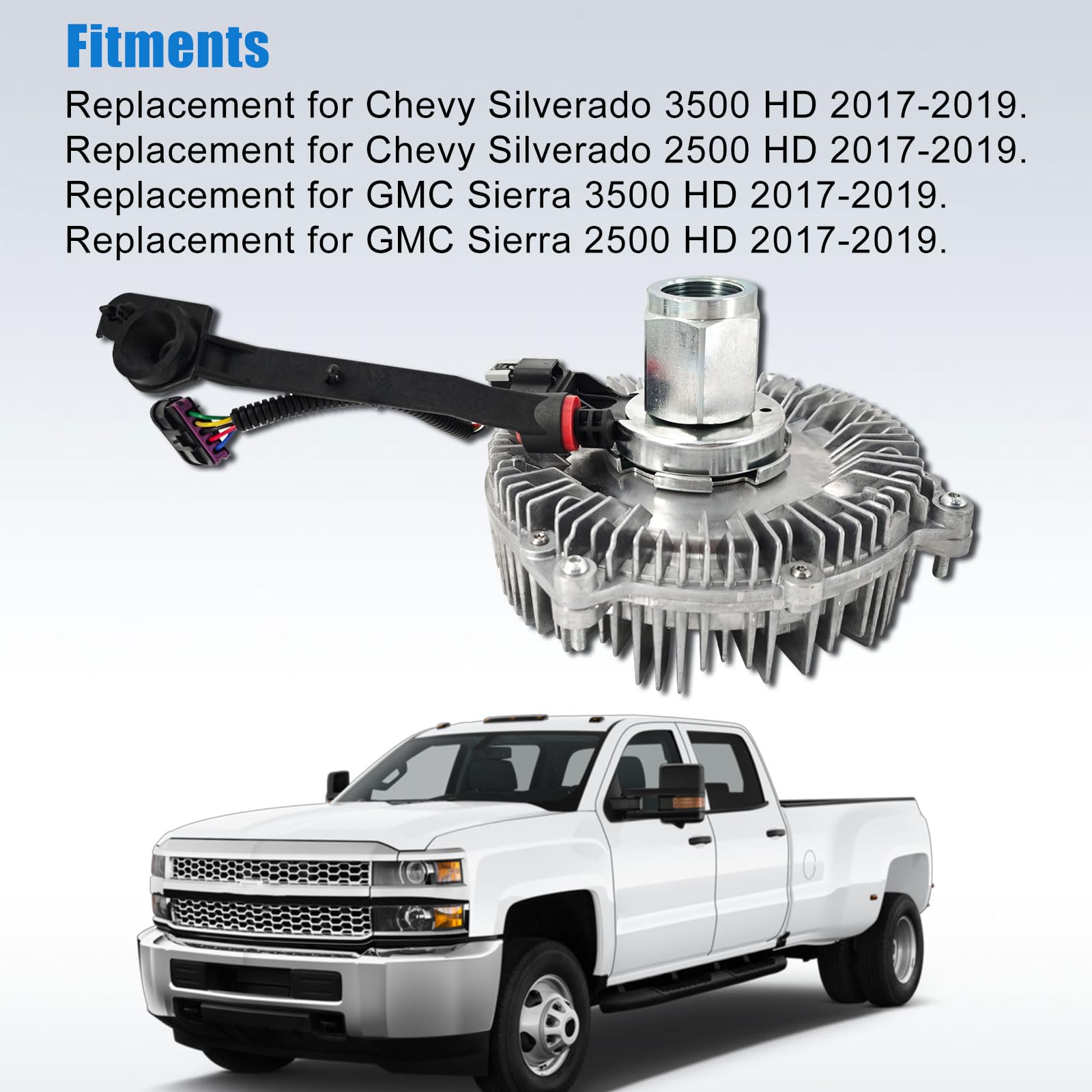 Heavy Duty Engine Cooling Fan Clutch Assembly Replacement for Chevy Silverado 2500 HD/3500 HD & GMC Sierra 2500/3500 HD 6.6L (2017-2019) - OEM# 84013368 - Perfect for Off-Roading, Towing & Extreme Weather Conditions