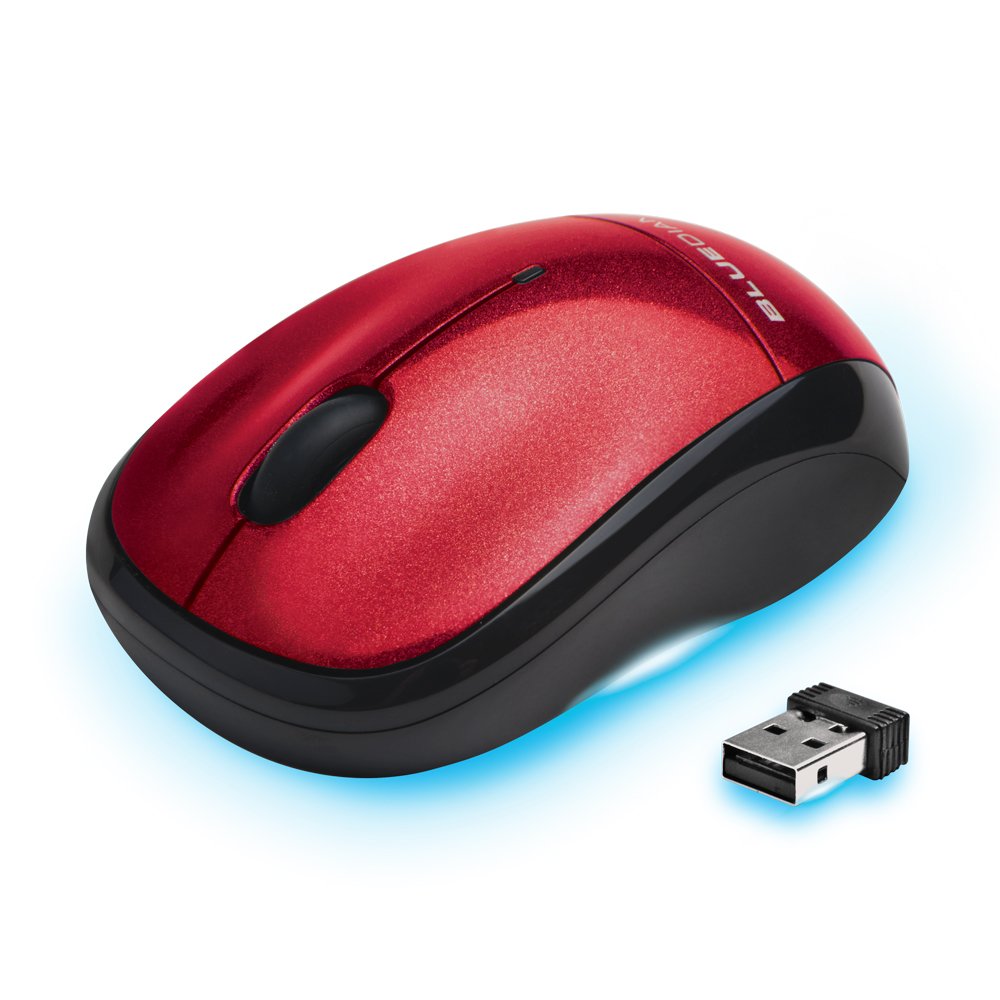 BlueDiamond 2.4G Wireless Mouse with Nano Receiver - Ergonomic Ambidextrous Design - 10m Wireless Range - Compatible with Laptop, PC, Mac - Red - Perfect for Office, Home & Travel Use