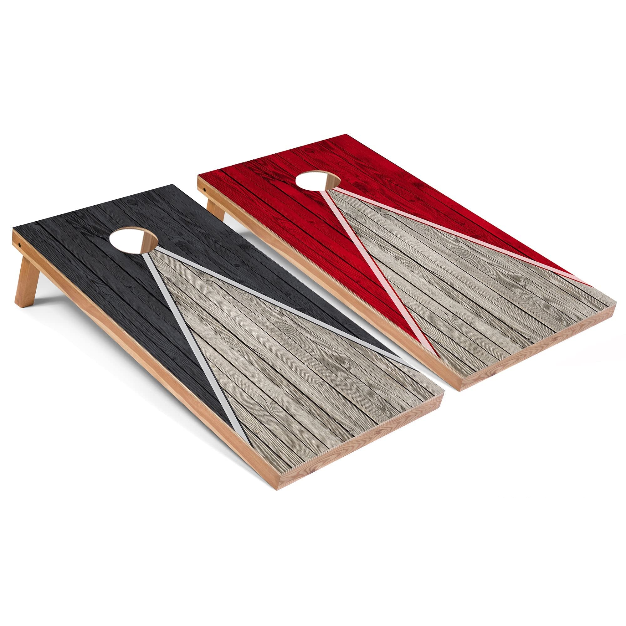 Premium Dark Grey & Red Pyramid Regulation 2x4 Cornhole Game Set - Includes 2 Boards, 8 Bean Bags & Accessories - Perfect for Backyard Parties, Tailgating & Outdoor Events