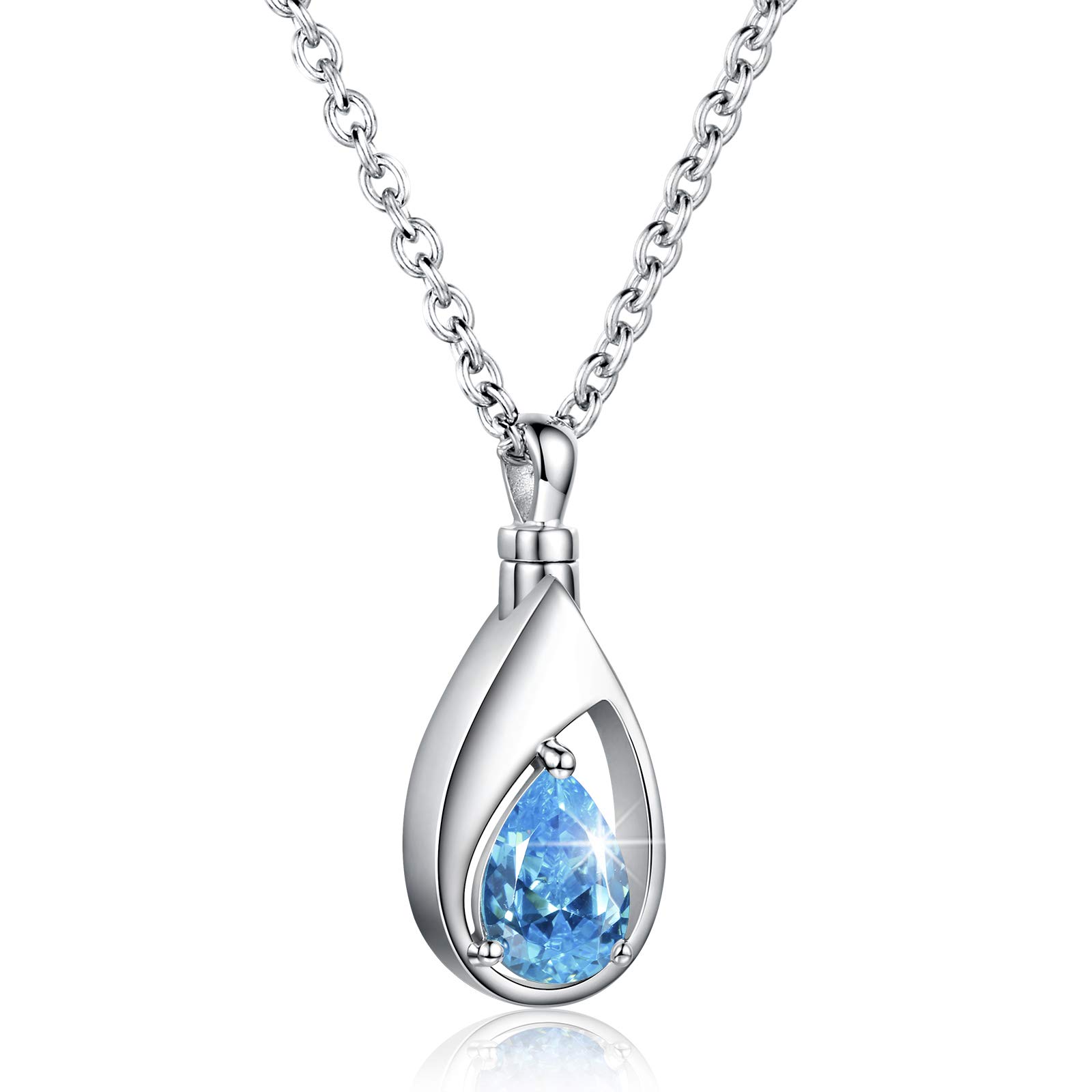 925 Sterling Silver Cremation Jewelry Memorial Pendant - CZ Teardrop Ashes Keepsake Urn Necklace for Loved Ones | Memorial Gifts, Funeral Keepsake, Remembrance Jewelry for Women & Men