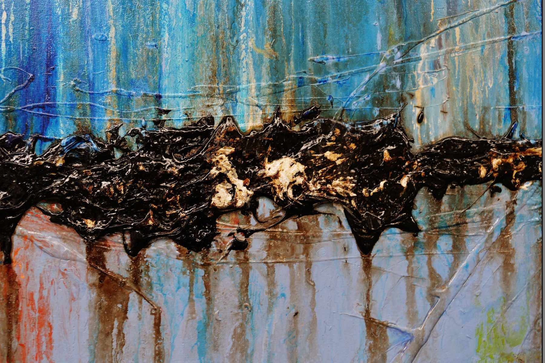 Orange Blue Textured Abstract Painting 240cm x 100cm - Modern Wall Art for Living Room, Bedroom & Office Decor | Cocktails At Sunset Inspired Artwork