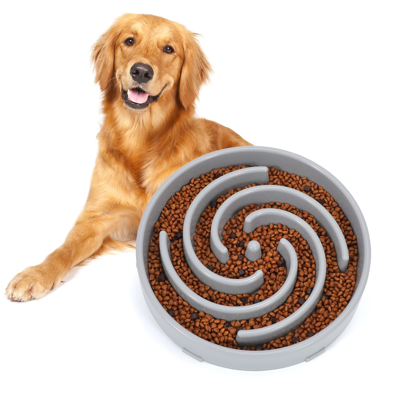 Slow Feeder Dog Bowl for Large & Medium Dogs - Non-Slip Puzzle Bowl for Healthy Eating, Prevents Bloat & Choking - Interactive Pet Feeding Dish (Light Gray) - Perfect for Fast Eaters & Mealtime Enrichment
