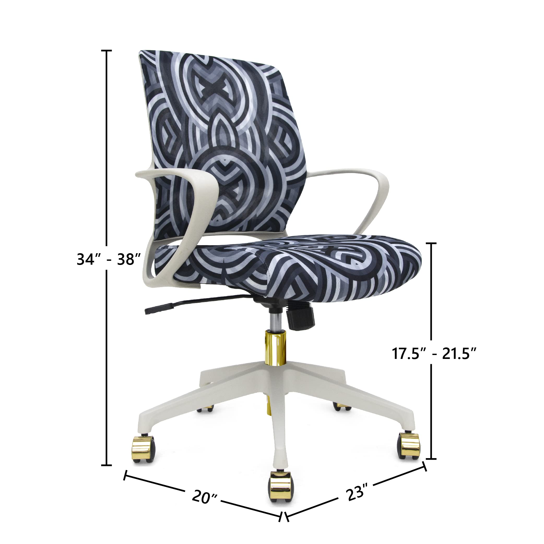 Eurotech Seating Elizabeth Sutton Collection Gramercy Echo Print Task Chair - White Frame with Gold Accents - Ergonomic Home Office Desk Chair for Work & Study - Perfect for Modern Workspaces & Home Offices