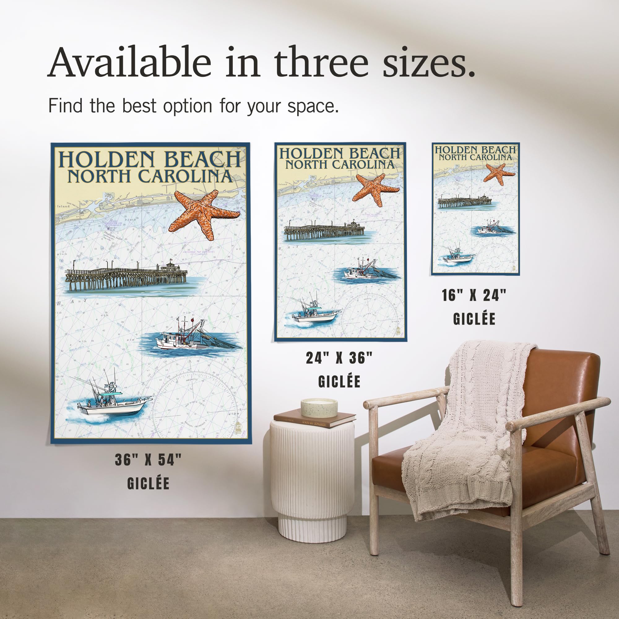 Lantern Press 16x24 Inch Giclee Art Print - Holden Beach North Carolina Nautical Chart Wall Decor | Coastal Home Decor, Beach House Living Room Office Wall Art