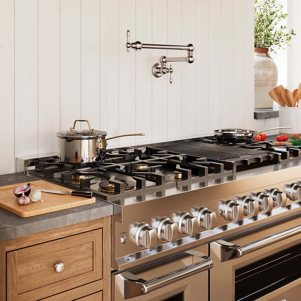 ZLINE 48-inch 6.0 cu. ft. Stainless Steel Dual Fuel Range with Gas Cooktop & 2 Electric Ovens - Brass Burners (RA BR 48) for Professional Home Kitchens & Gourmet Cooking