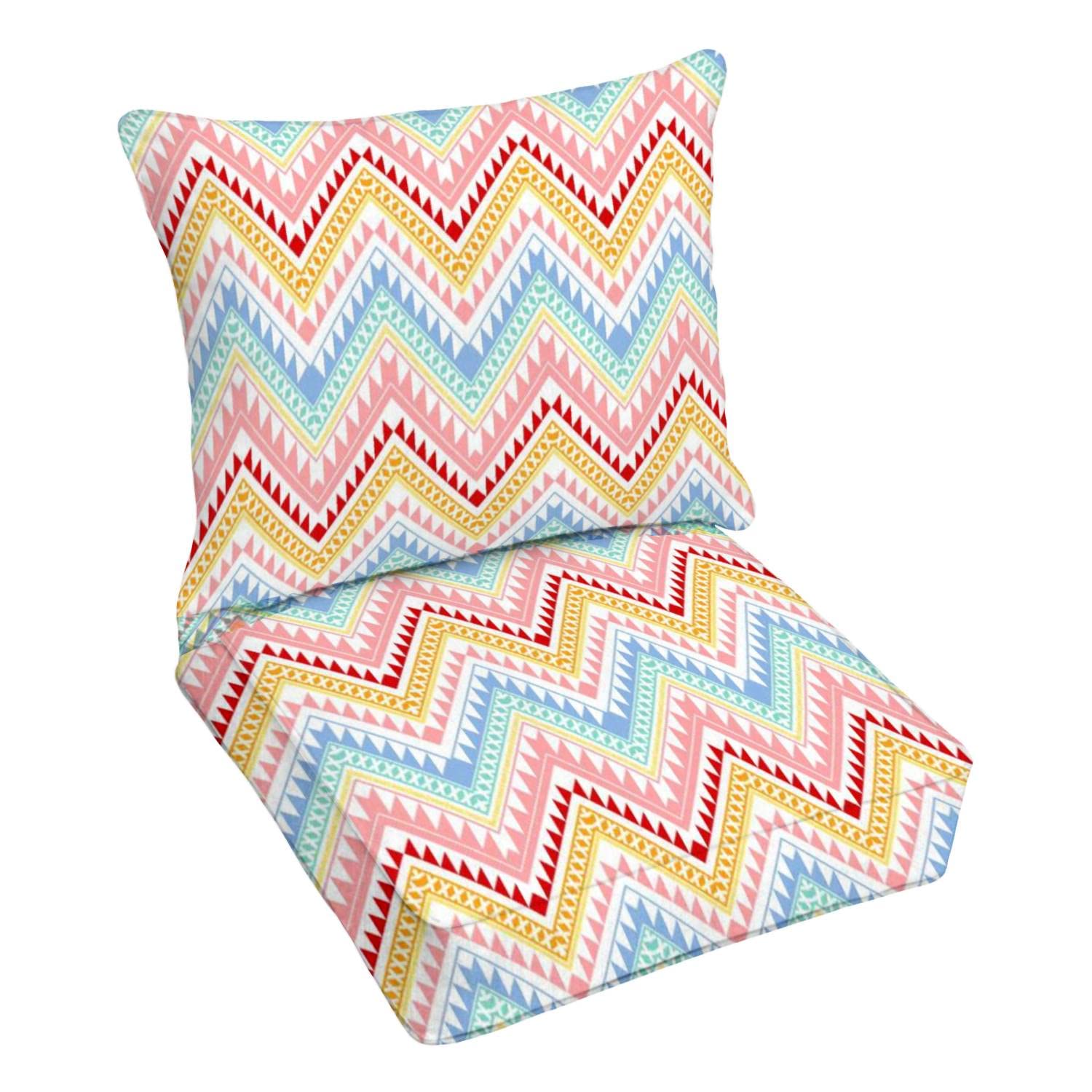**Outdoor Deep Seating Cushion Set - Pastel Color Vintage Geometric Pattern, Waterproof & Durable Patio Furniture Cushions for Lounge Chairs, Sofas & Conversation Sets - Perfect for Backyard, Deck, and Poolside Relaxation**