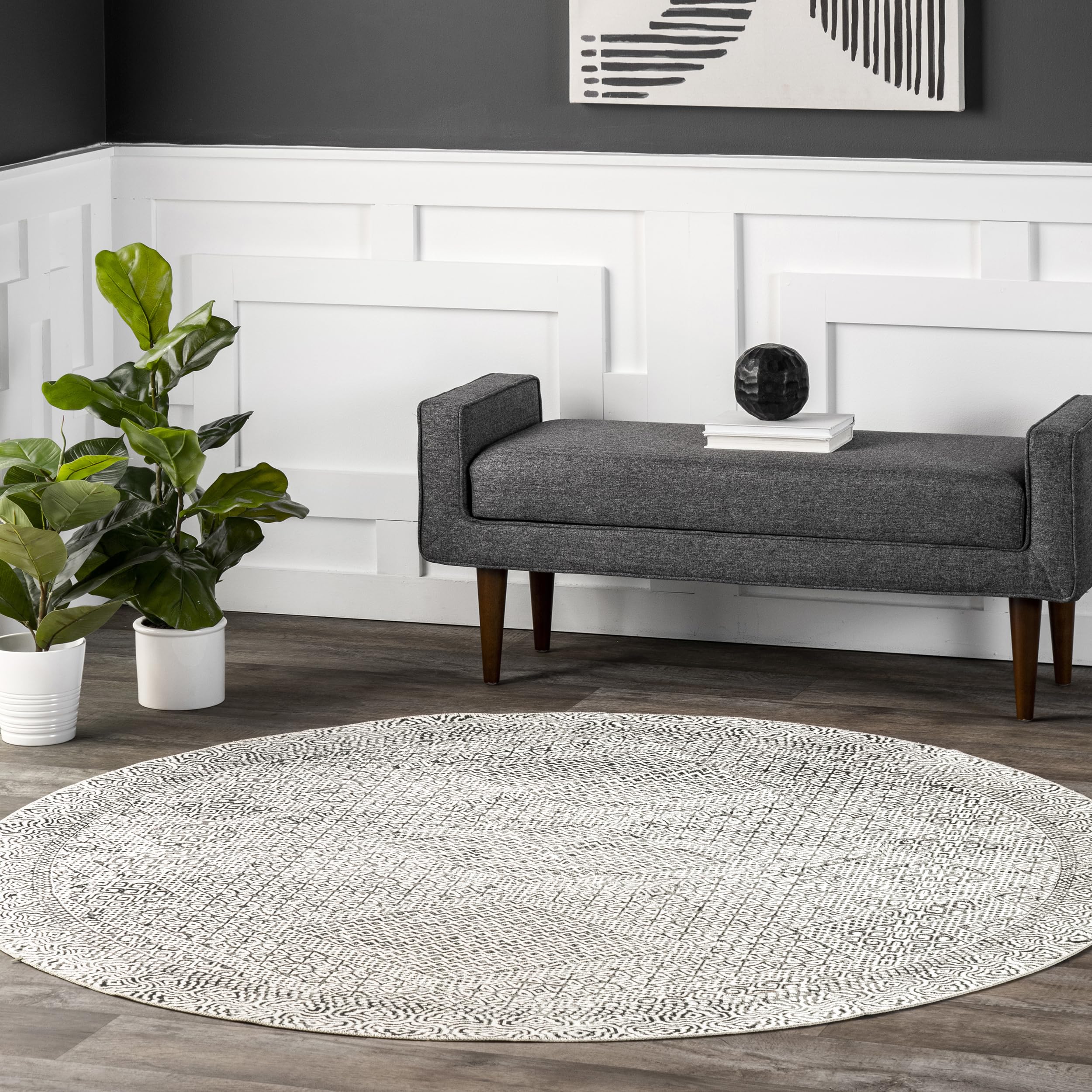 nuLOOM 6' Round Washable Area Rug - Stain Resistant, Non-Slip Backing, Low Profile - Perfect for Living Room, Bedroom & Dining Room - Hart Grey | Soft & Durable Floor Covering for Home Decor