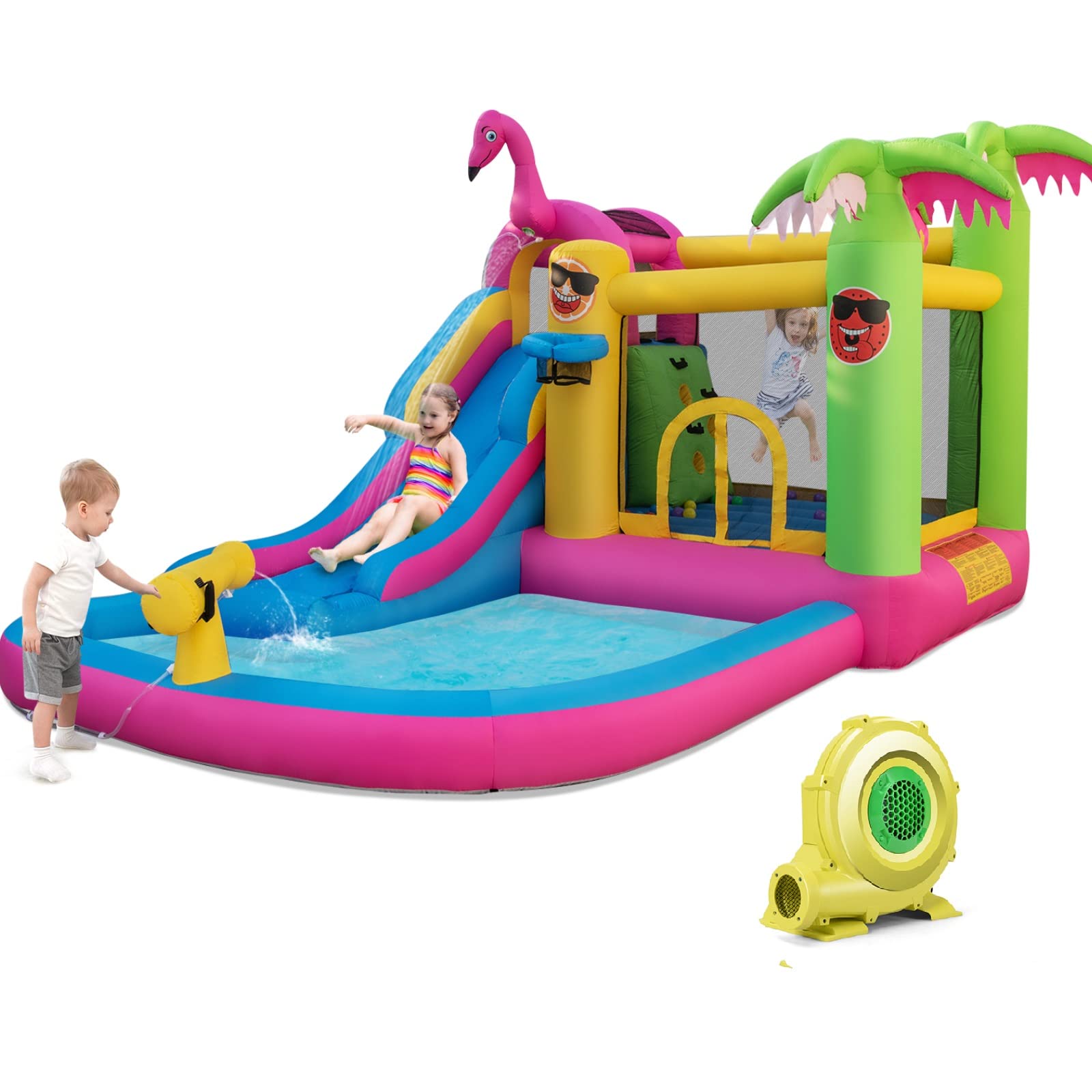 BOUNTECH Inflatable Water Slide & Bounce House Combo with Waterslide, Ball Pit - Large Outdoor Water Play Set for Kids Birthday Parties, Backyard Fun (Includes Ocean Balls) - Perfect for Summer Gatherings, Toddler Playdates & Poolside Entertainment