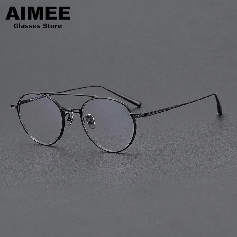 Aimee Unisex Full Rim Round Double Bridge Titanium Eyeglasses 65020 - Lightweight Durable Frame for Reading, Work & Fashion (Men & Women)