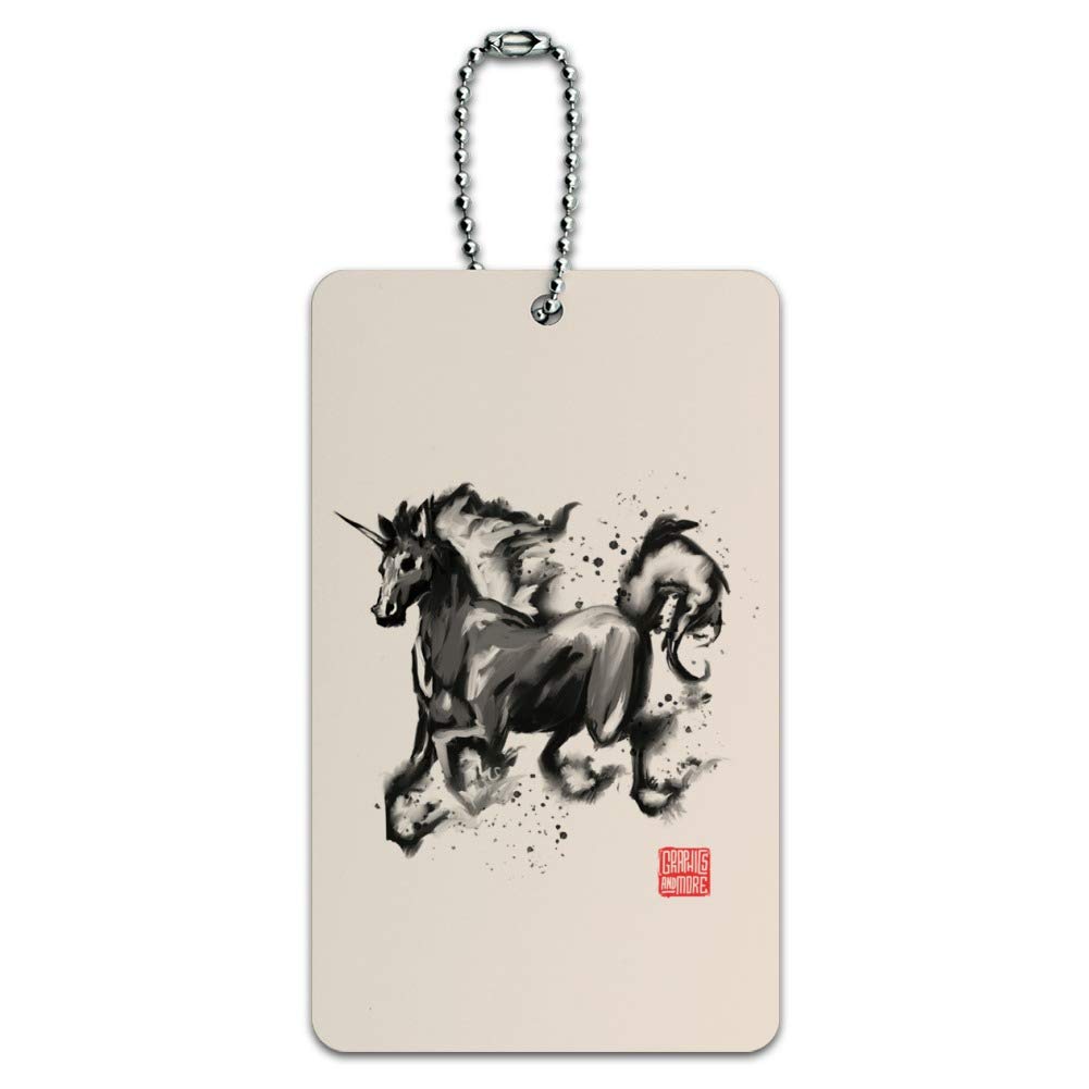 Unicorn Traditional Chinese Ink Painting Luggage Tag - Waterproof ID Card Holder for Suitcase, Carry-On & Travel Bags - Perfect for Airports, Business Trips & Vacation