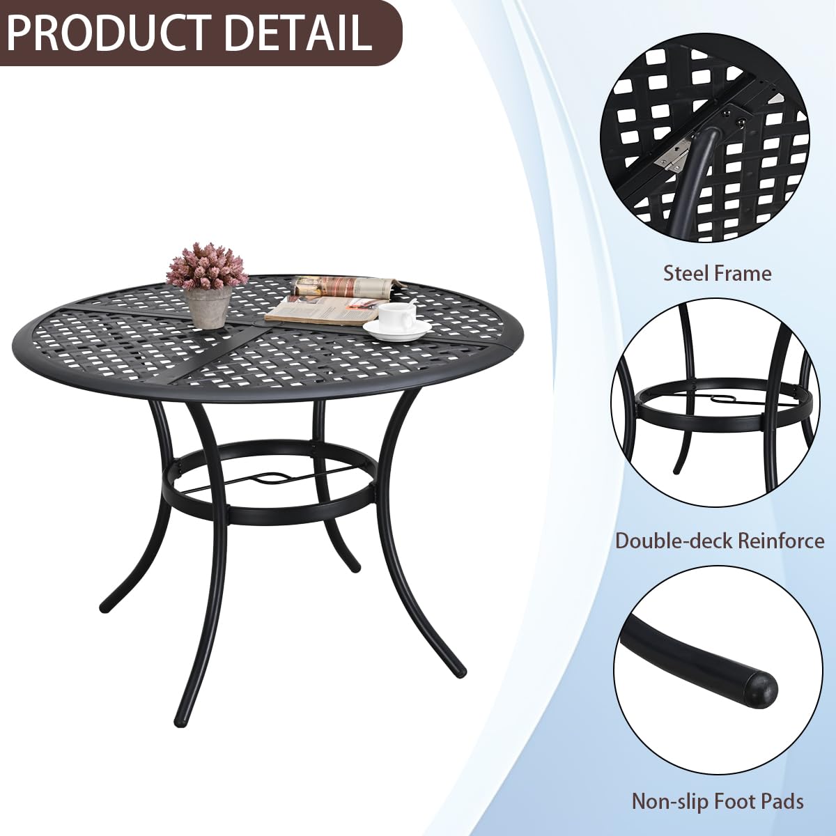 Round Outdoor Patio Dining Table with Umbrella Hole - 42.1