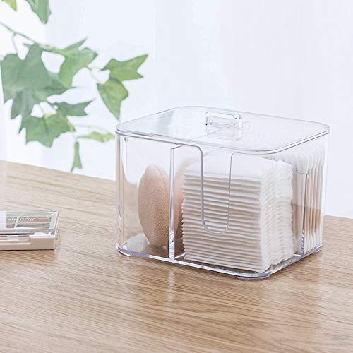SUNFICON Acrylic Makeup Organizer with Cotton Pads Holder - 3-Tier Cosmetic Storage Box for Lipstick, Brushes & Skincare | Perfect for Vanity, Bathroom & Travel Organization