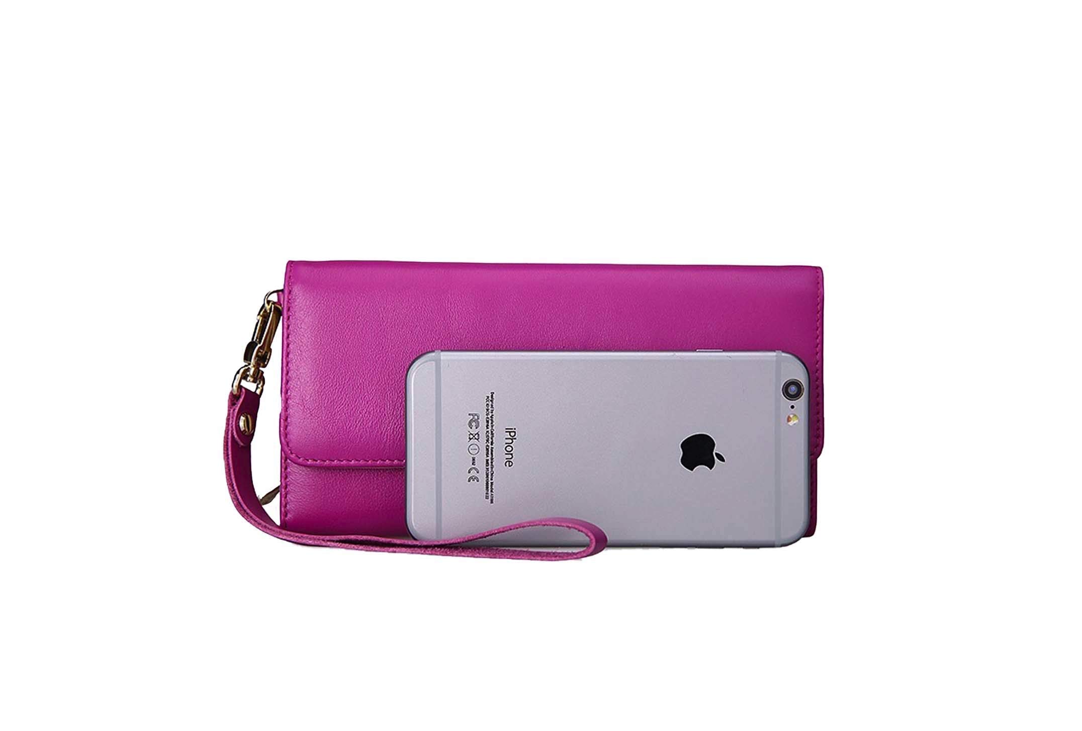 Women's Flip Lock Calfskin Leather Wristlet Wallet - Slim RFID Blocking Clutch Purse for Everyday Use, Travel & Night Out