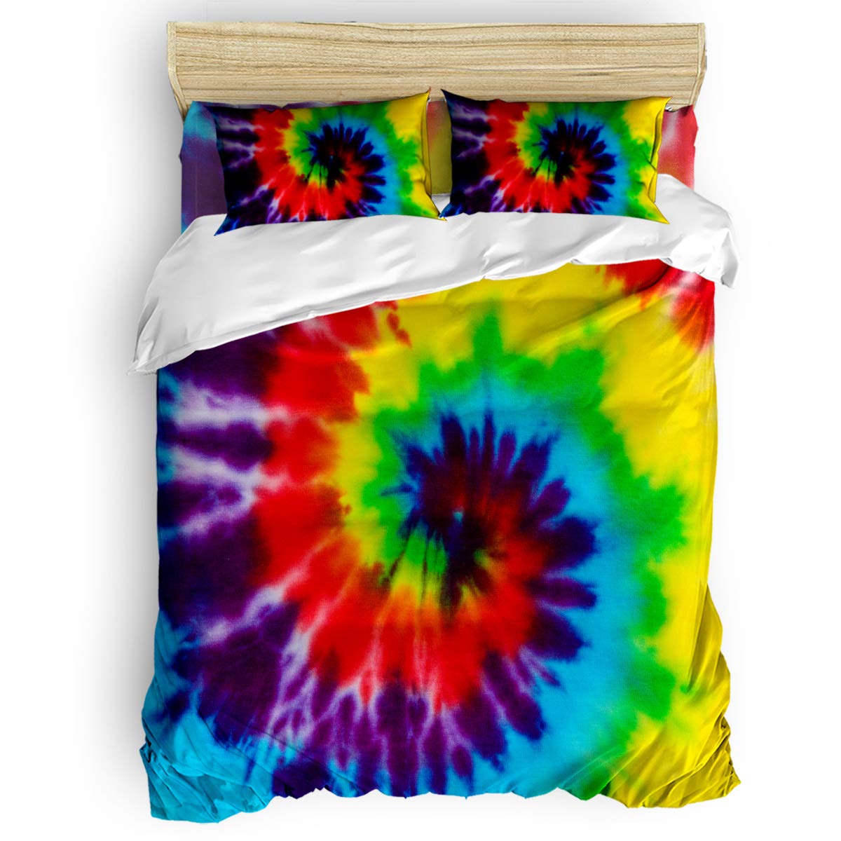 Premium 4-Piece California King Bedding Set - Tribal Tie Dye Duvet Cover, Comforter, Sheet & Pillow Shams for Kids, Teens & Adults | Boho Chic Rainbow Floral Design for Bedroom Decor & Dorm Room Essentials