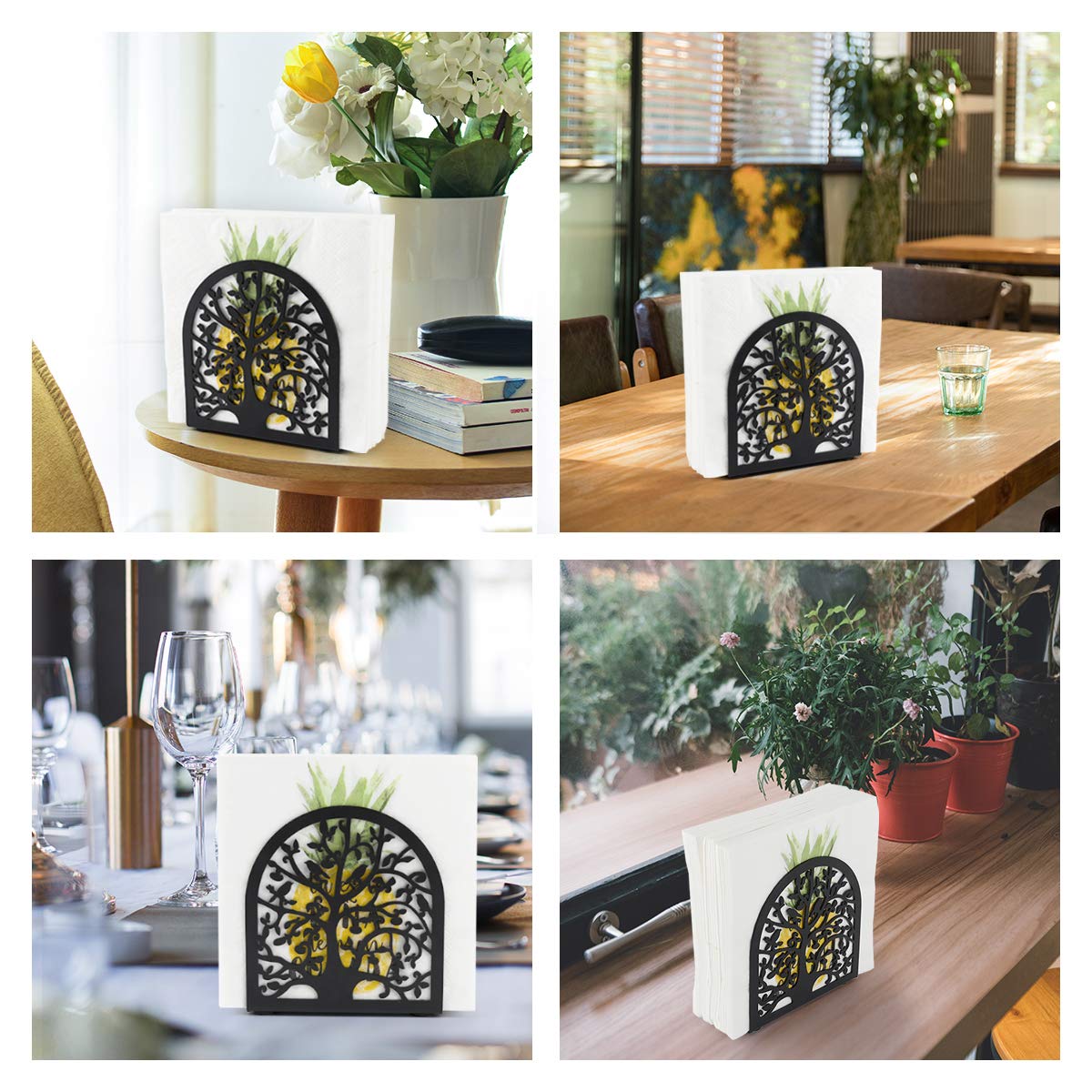 Modern Metal Napkin Holder - Tree & Bird Design Kitchen & Dining Table Organizer | Freestanding Napkin Stand for Home, Restaurant, Picnic & Party Decor | Black Tableware Accessory (Perfect for Everyday Use, Holiday Gatherings & Outdoor Dining)