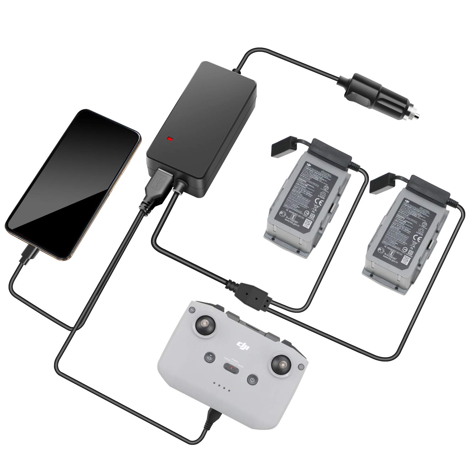 Anbee Mavic Air 2S Drone 4-in-1 Fast Charging Station - Compatible with DJI Mavic Air 2 & Air 2S - Simultaneous Charging for Drone Batteries, Remote Controller & Smartphone - Perfect for Travel, Outdoor Adventures & Professional Aerial Photography