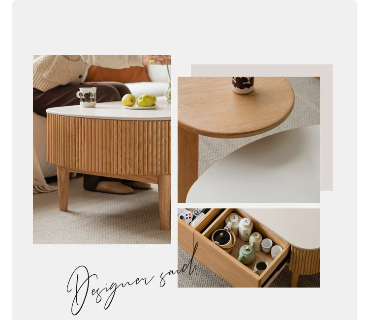 Solid Oak Wood Coffee Table with Slate Top - Modern Log Style for Living Room, Lounge & Office - Durable & Stylish Home Decor