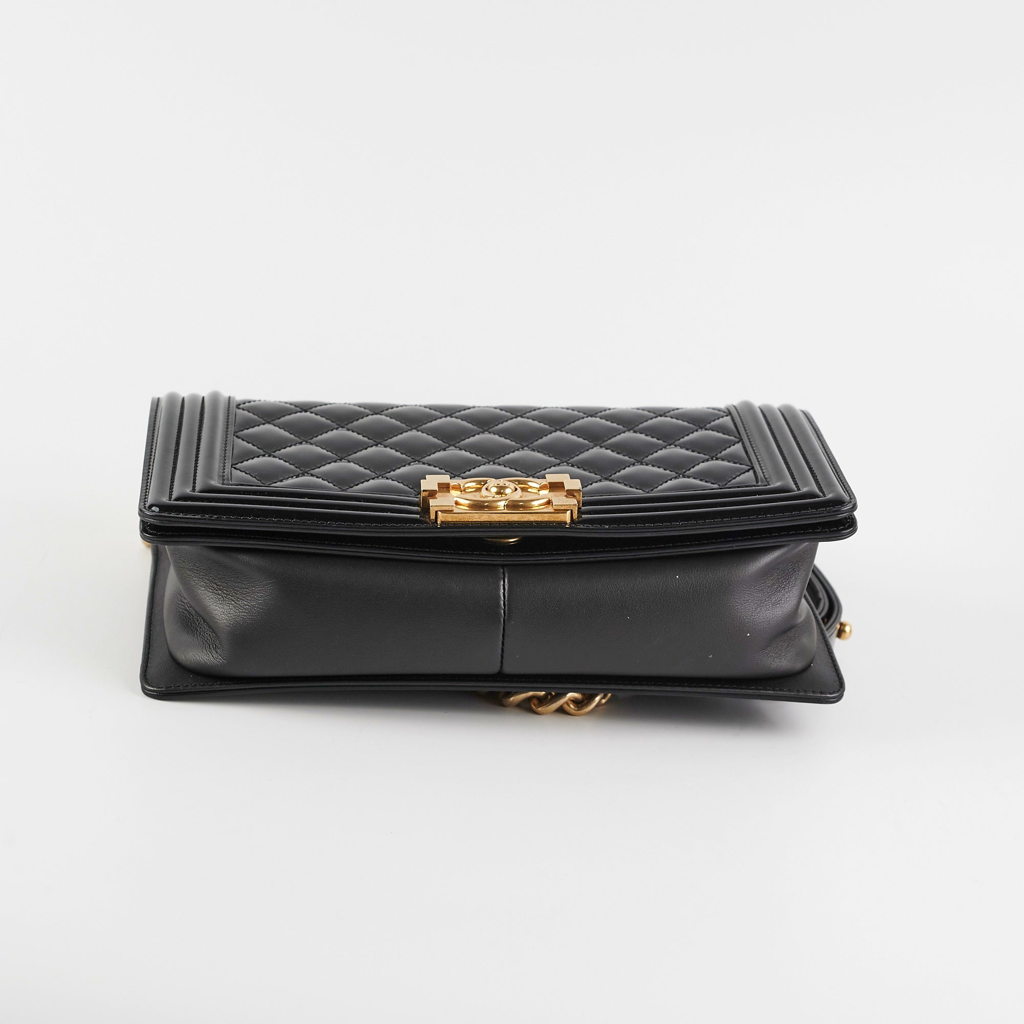 Chanel Old Medium Boy Bag Patent Leather Black - Luxury Designer Handbag for Women, Perfect for Evening Parties & Special Occasions