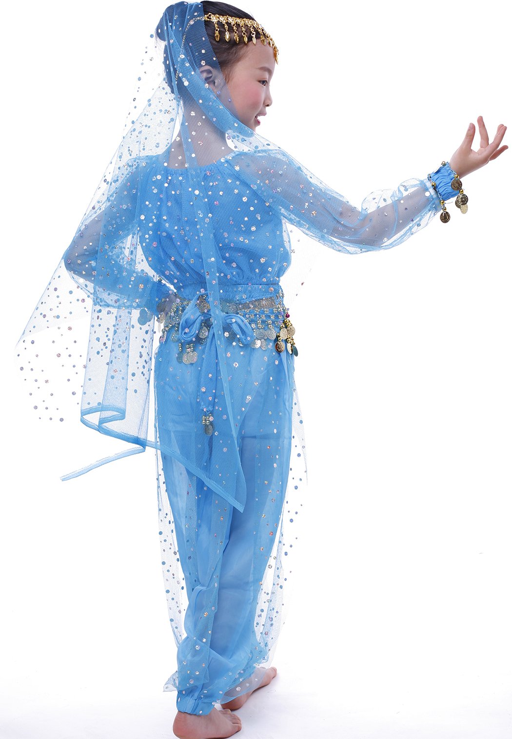 Astage Women's Belly Dance Costume Set - Long Sleeve Shining Top & Pants for Professional Performances & Practice
