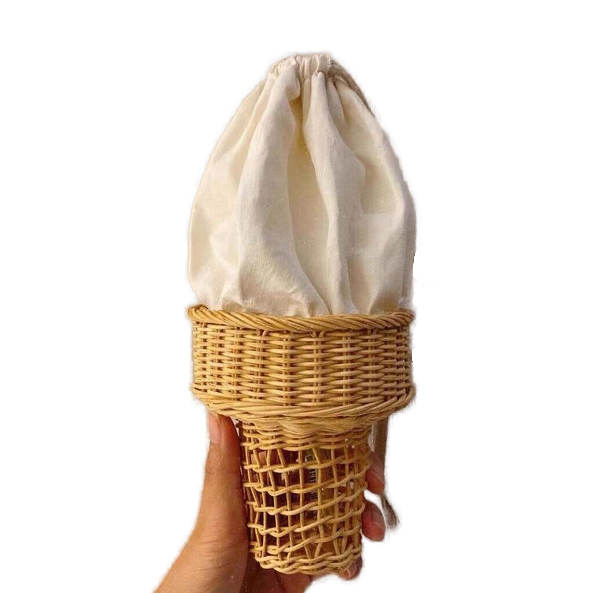 Funny Ice Cream Rattan Beach Bag - Handmade Woven Crossbody Purse for Women