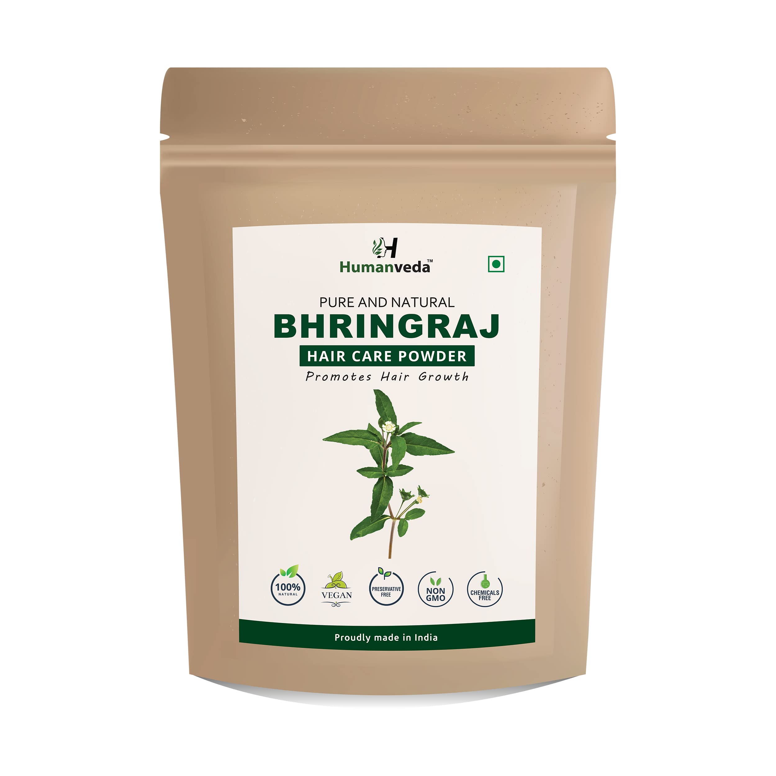 Humanveda Natural Bhringraj Powder (Eclipta Alba) - 100% Pure Organic Hair Growth & Skin Nourishment Supplement | Chemical-Free, No Preservatives or Pesticides | 100g | Perfect for DIY Hair Masks, Scalp Treatments & Herbal Skincare Routines