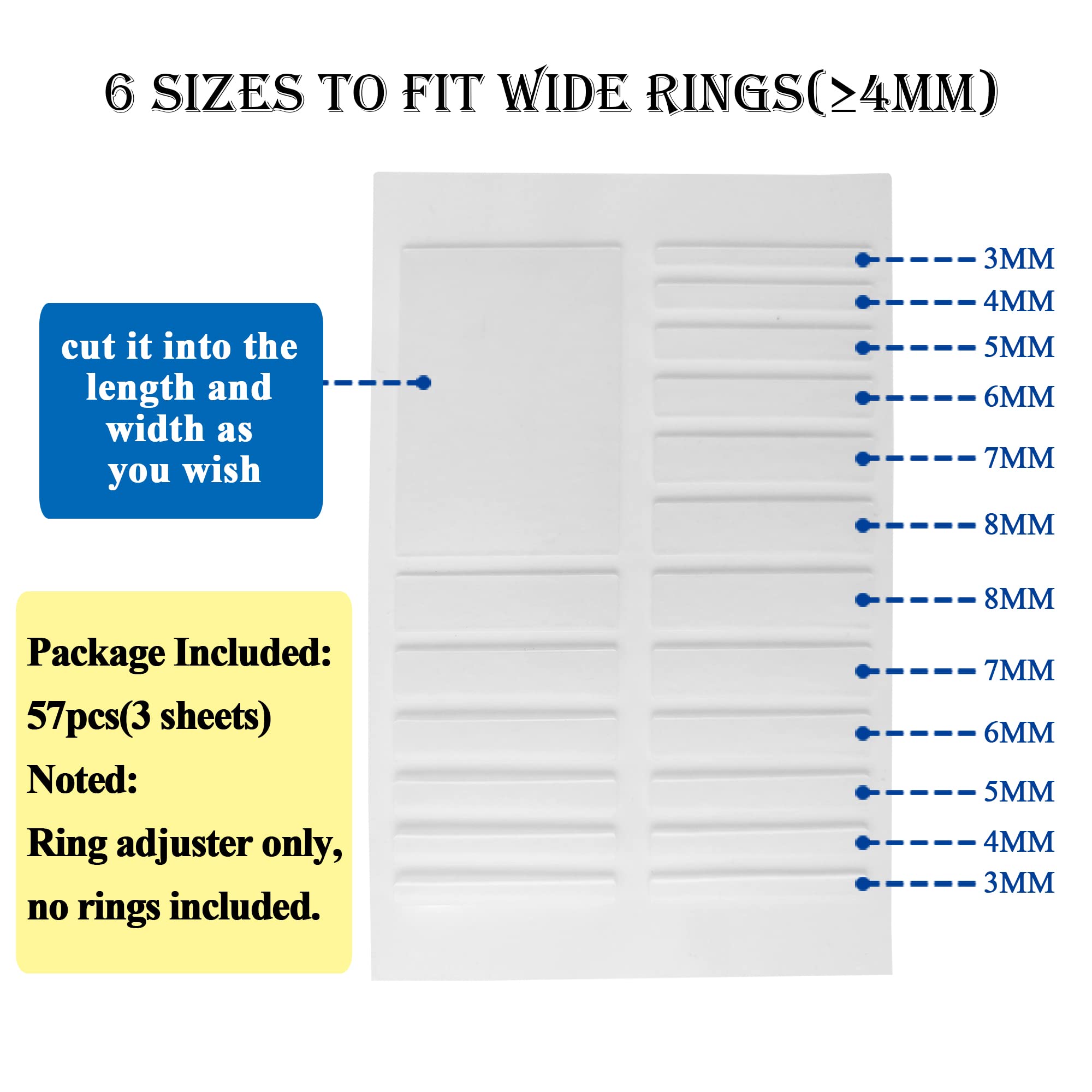 Silicone Ring Size Adjuster for Loose Rings - 57 PCs Invisible Wedding Band Reducer for Men & Women - Perfect for Wide Rings & Comfort Fit