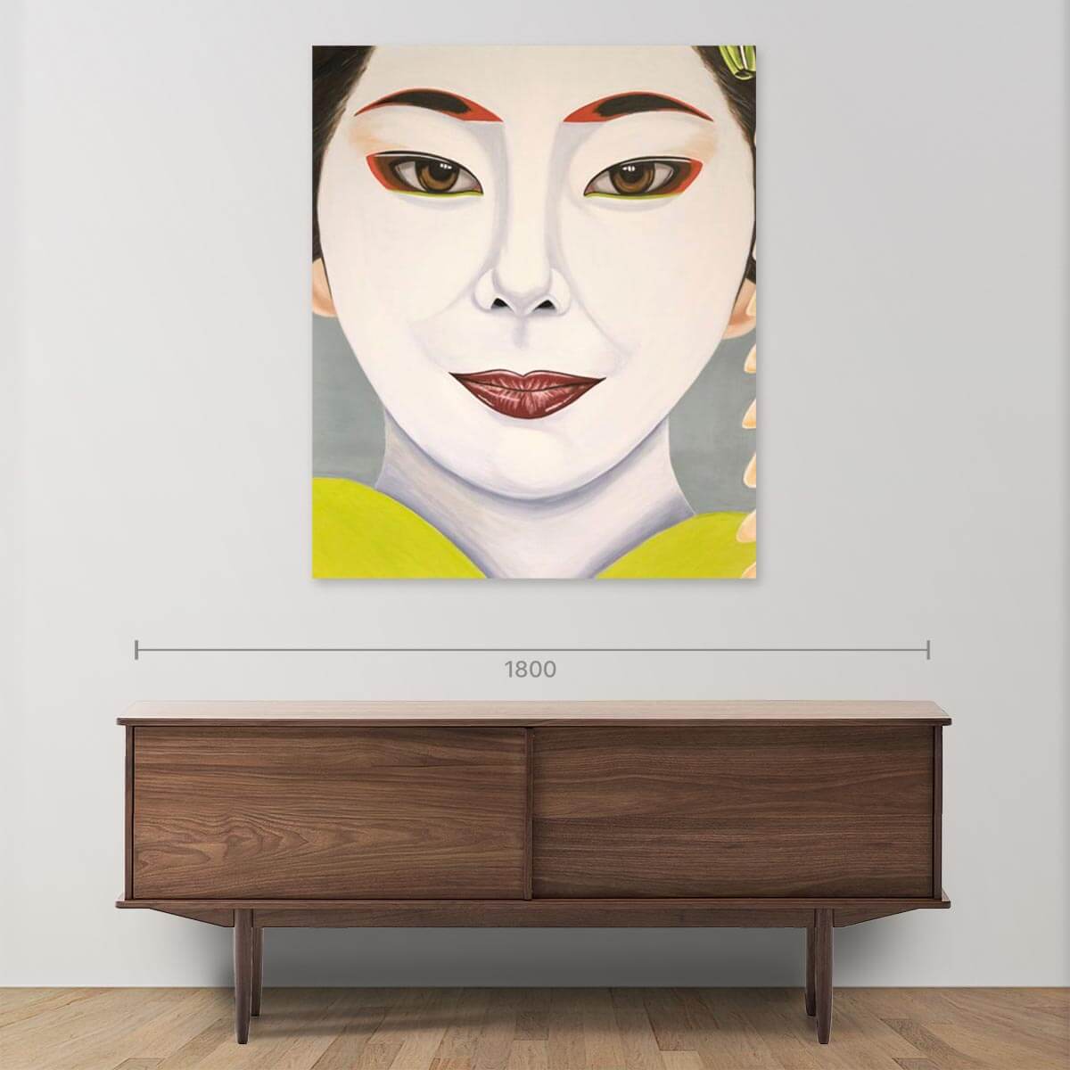 Green Geisha Oriental Oil Painting on Canvas - Handmade Wall Art for Home, Office & Living Room Decor
