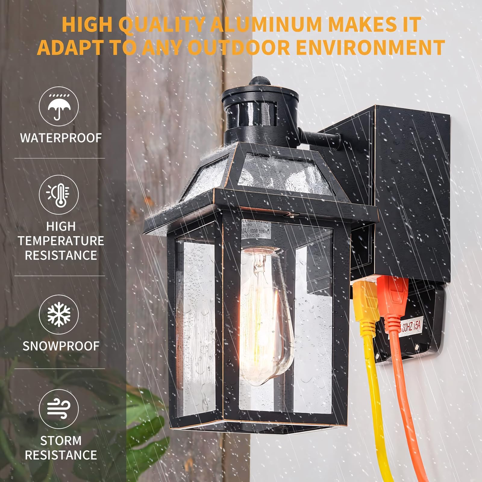 Waterproof Porch Lights with GFCI Outlet - Dusk to Dawn Outdoor Lighting Fixture with 3 Modes for Front Door, Patio & Garage | Energy-Efficient Exterior House Lights for Safety & Ambiance