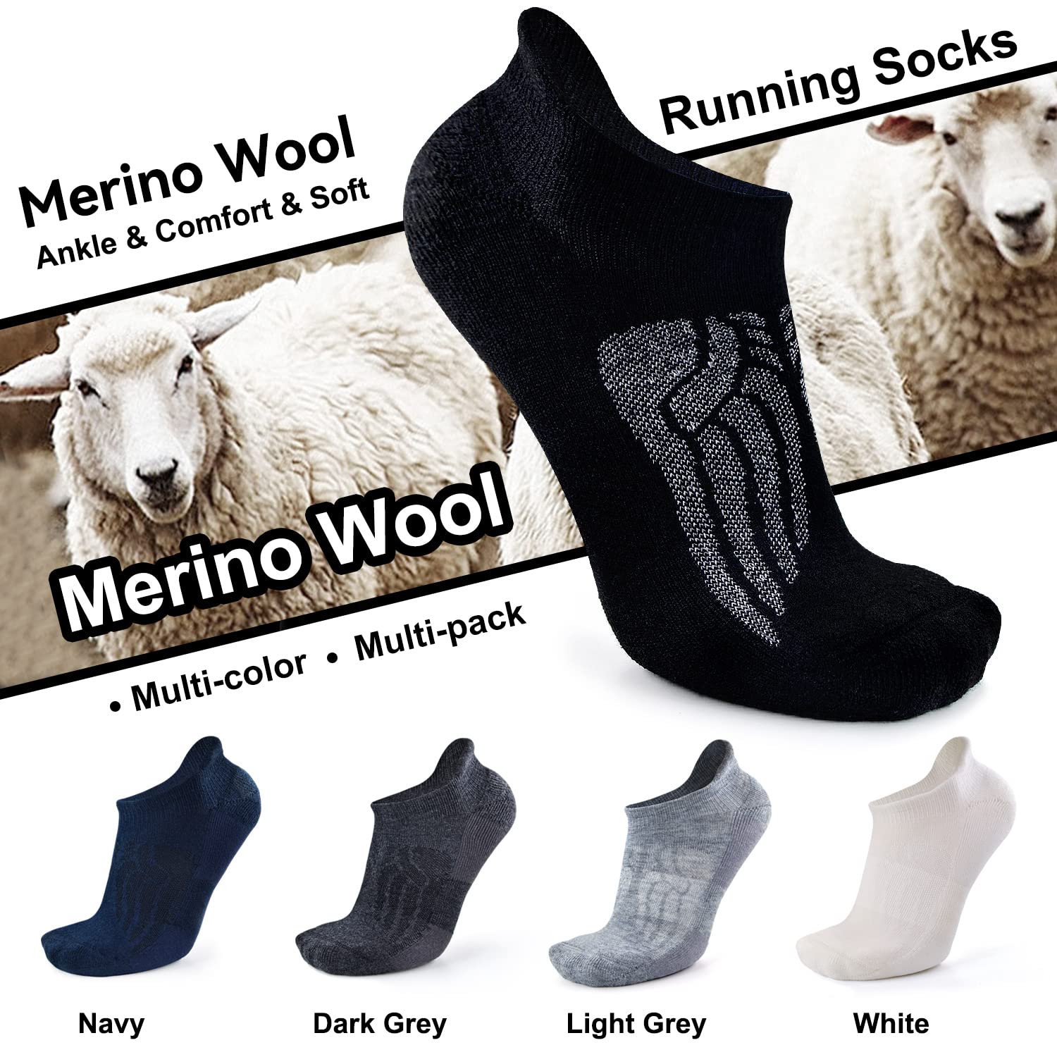 Merino Wool Compression Socks for Men & Women - Soft Thick Cushion Running & Hiking Support Socks (3/6 Pairs) - Perfect for Outdoor Activities, Sports & Daily Comfort