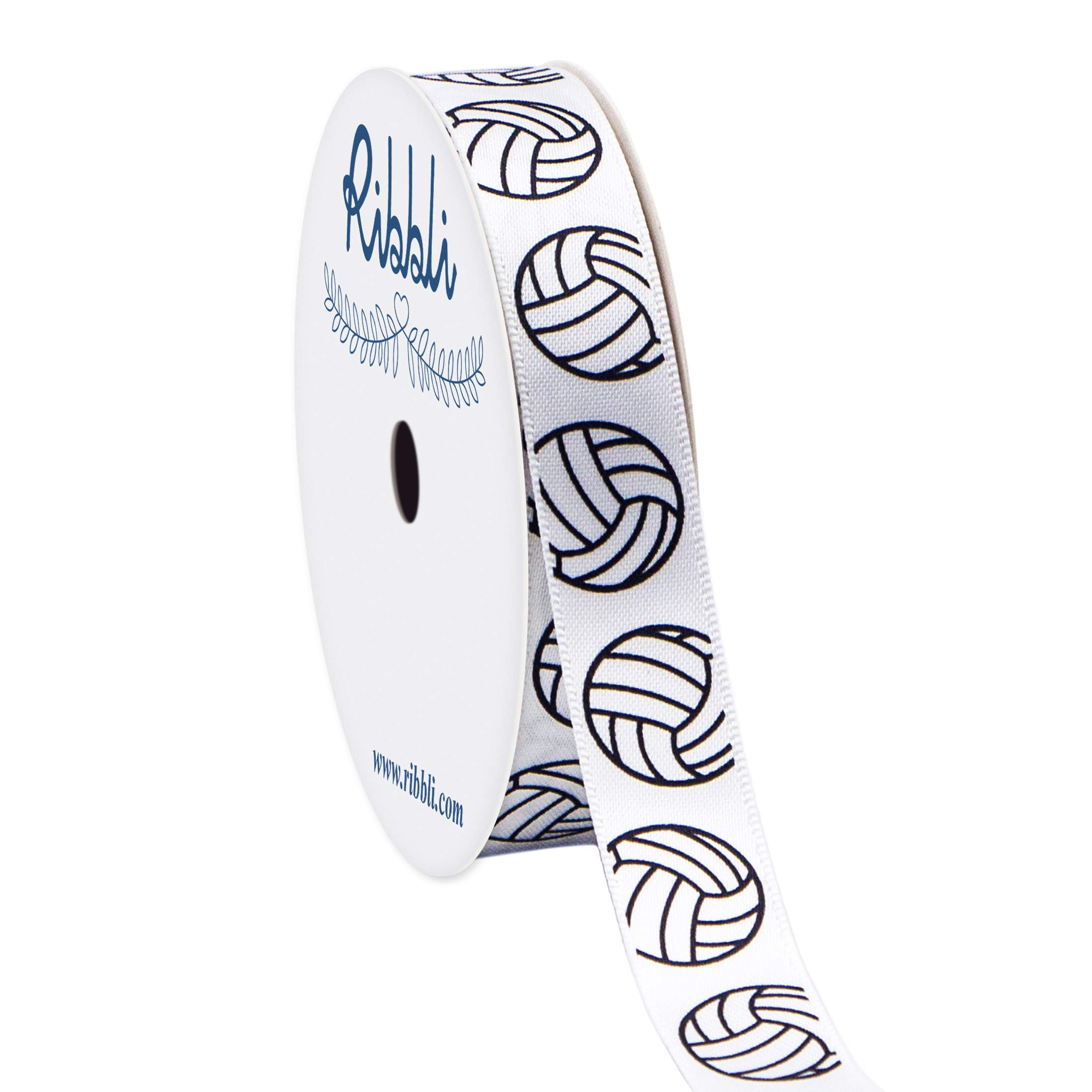 Ribbli Satin Volleyball Ribbon 5/8x10yd for Hair Bows & Crafts - White/Black