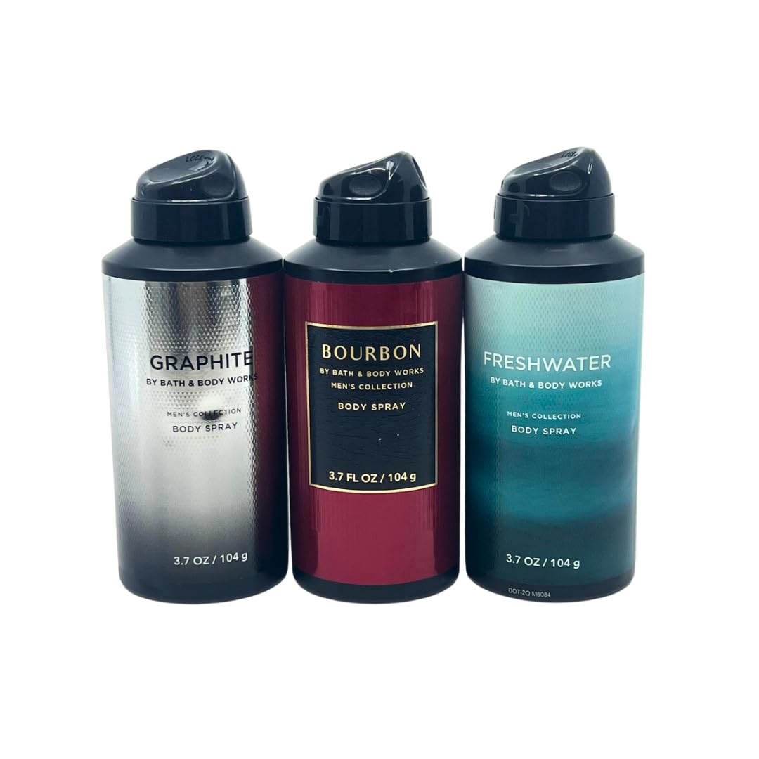 Bath and Body Works Holiday Gift Set - 3-Pack Deodorizing Body Spray (Graphite, Bourbon & Freshwater) 3.7oz Each - Perfect for Christmas Gifts, Stocking Stuffers & Self-Care