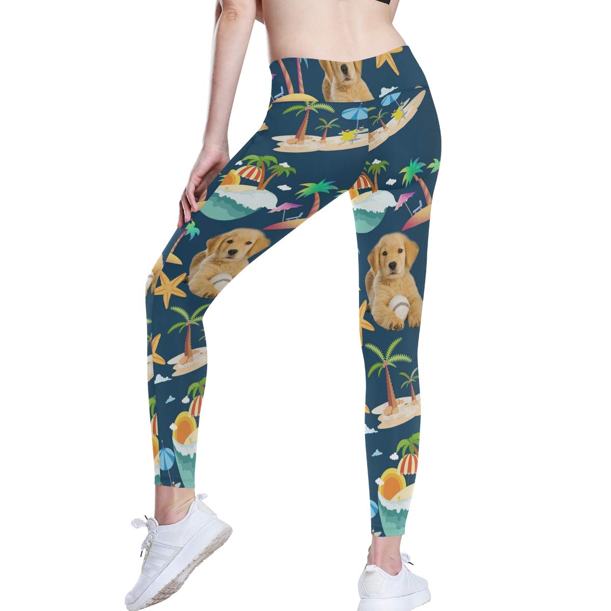 Golden Retriever Print Women's Yoga Pants - Cute Summer Workout Leggings with Fun Dog Pattern | Perfect for Yoga, Gym, Running & Casual Wear