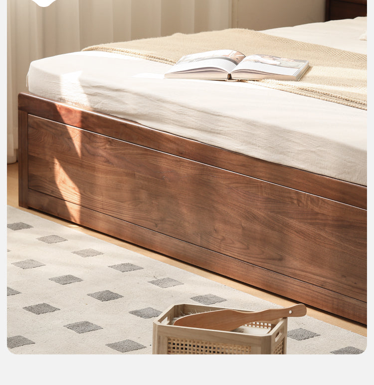 Solid Black Walnut Wood Bed with Genuine Leather Headboard - Luxury Bedroom Furniture for Master Suite, Guest Room & Modern Home Decor