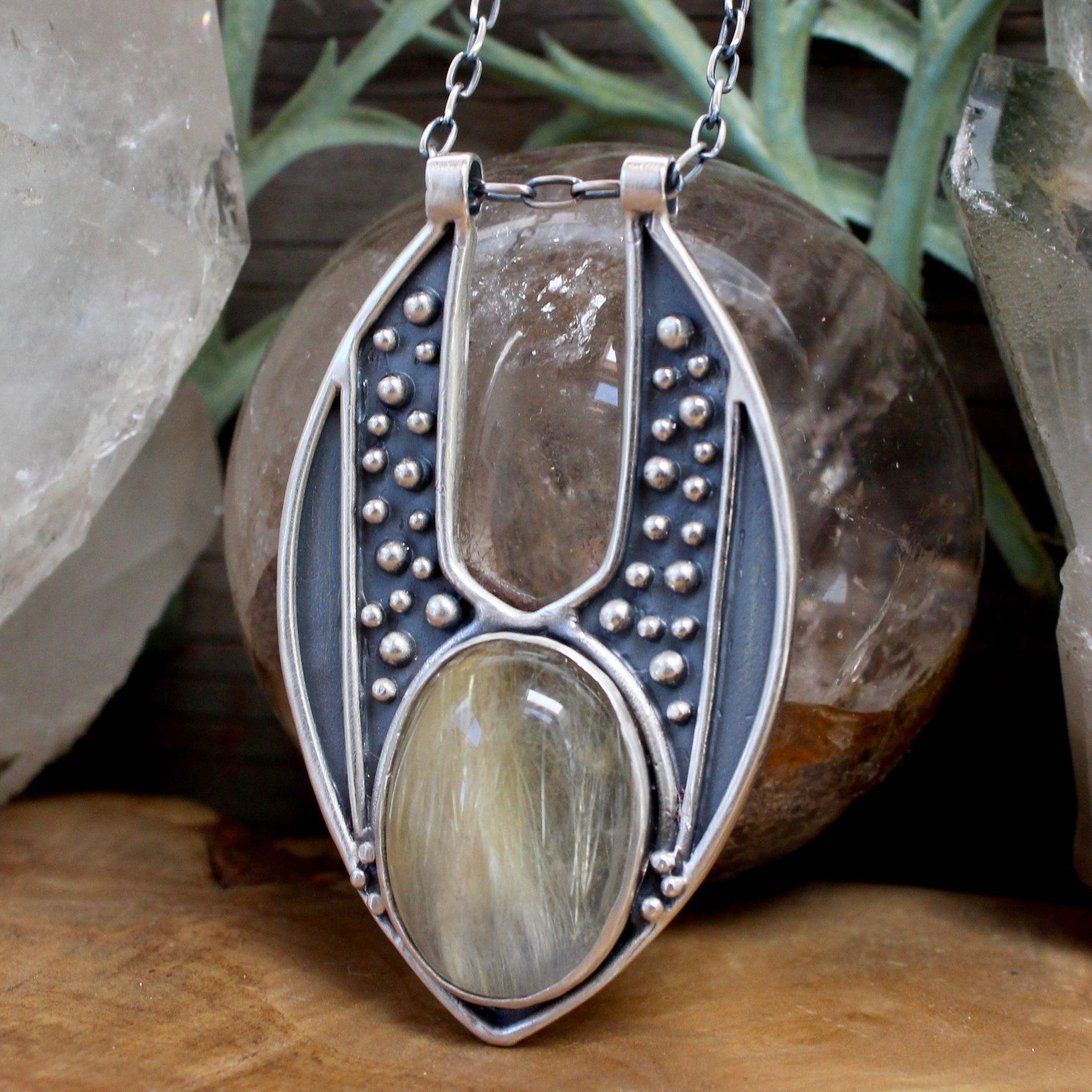 Auriga Sterling Silver Necklace with Rutilated Quartz Pendant - Elegant Zodiac Jewelry for Women, Perfect for Daily Wear & Special Occasions