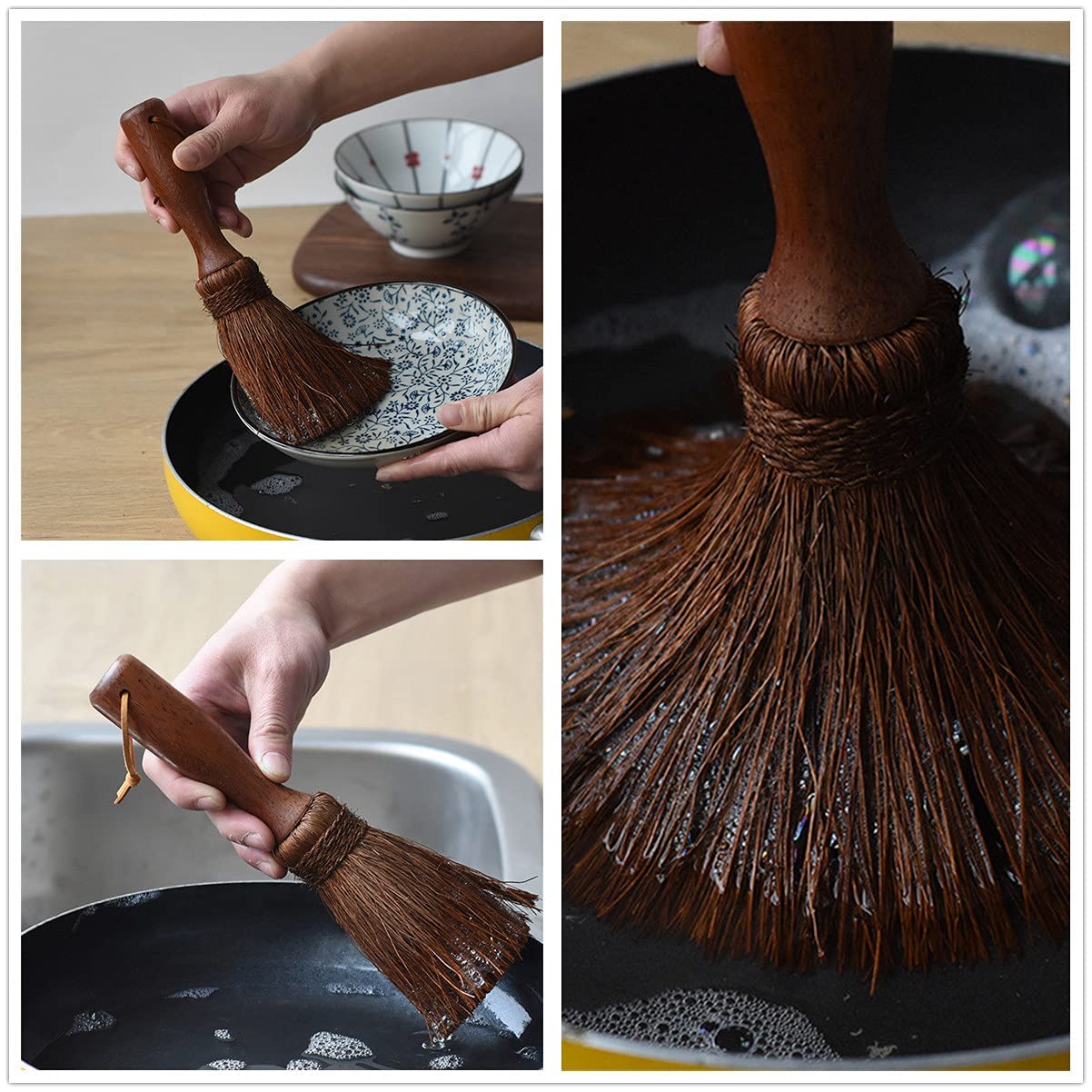 Natural Palm Pot Bowl Brush - Durable Long Handle Dish Washing Brush for Kitchen, Restaurant & Cookware Cleaning | Perfect for Pots, Pans, Dishes & Heavy-Duty Cookware Cleaning
