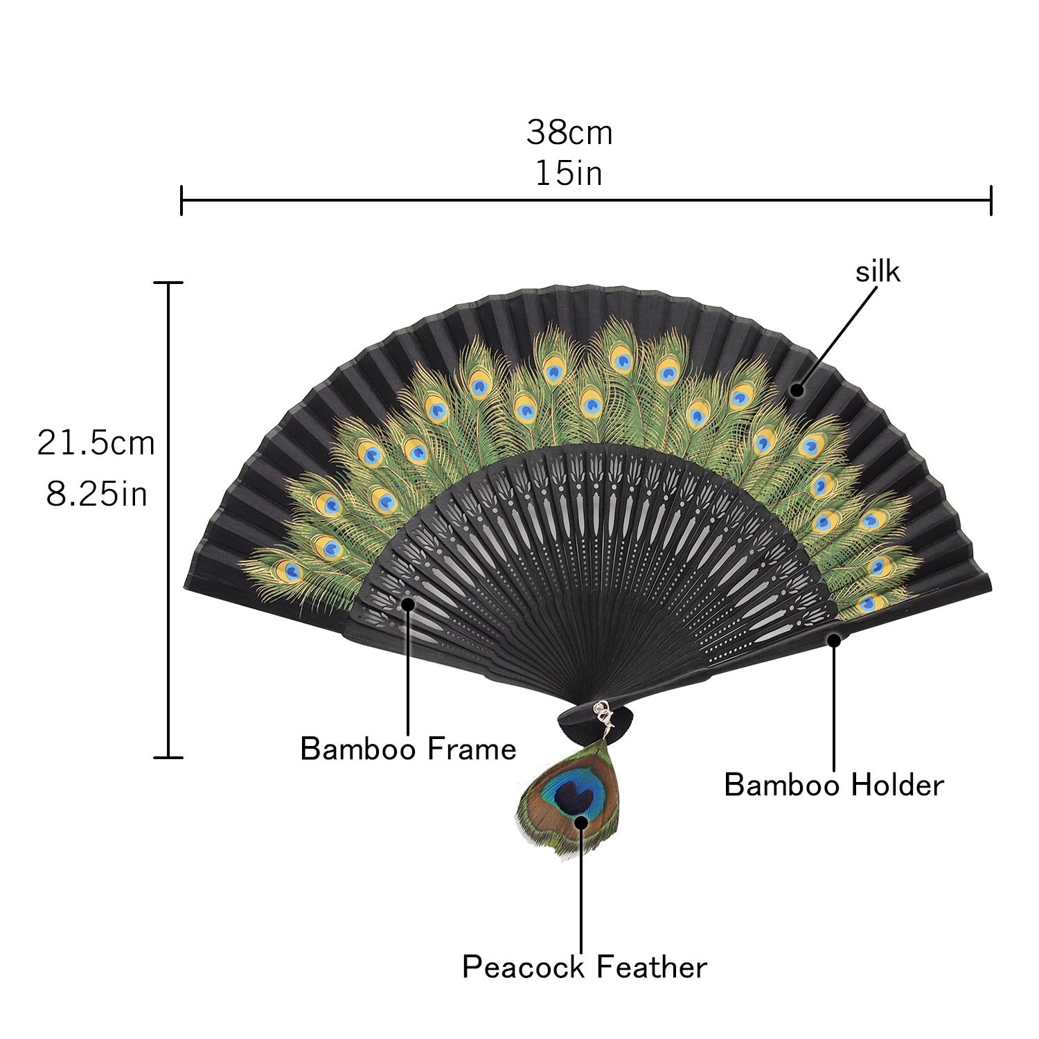 Innolife Silk Hand Fan - Bamboo Carved Peacock Design for Home Decor & Dance