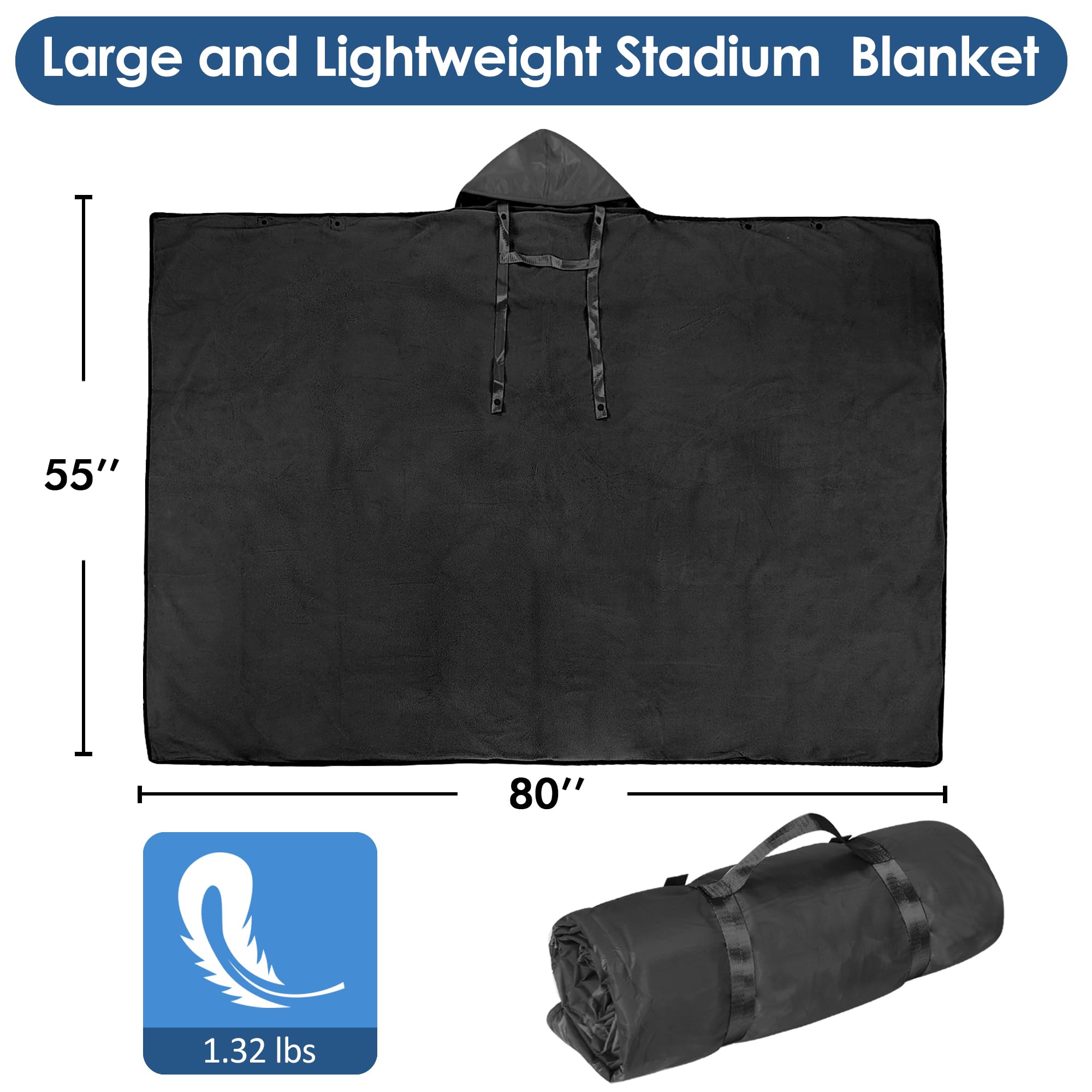 Catalonia Waterproof Stadium Blanket - Windproof Wearable Poncho for Football, Sports Events & Outdoor Activities | Portable Durable Blanket for Camping, Tailgating, Picnics & Beach Trips