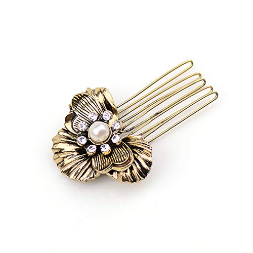 Vintage Metal Alloy Hair Side Comb with Shiny Rhinestones - Leaf Honeybee Flower Hair Clip for Women | Wedding, Bridesmaid, Pigtail Holders & Everyday Elegant Hairstyles