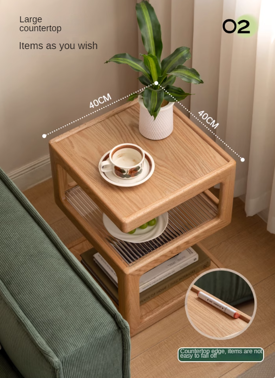 Solid Oak & Black Walnut Wood Corner Side Table - Square End Table for Living Room, Bedroom, or Office
