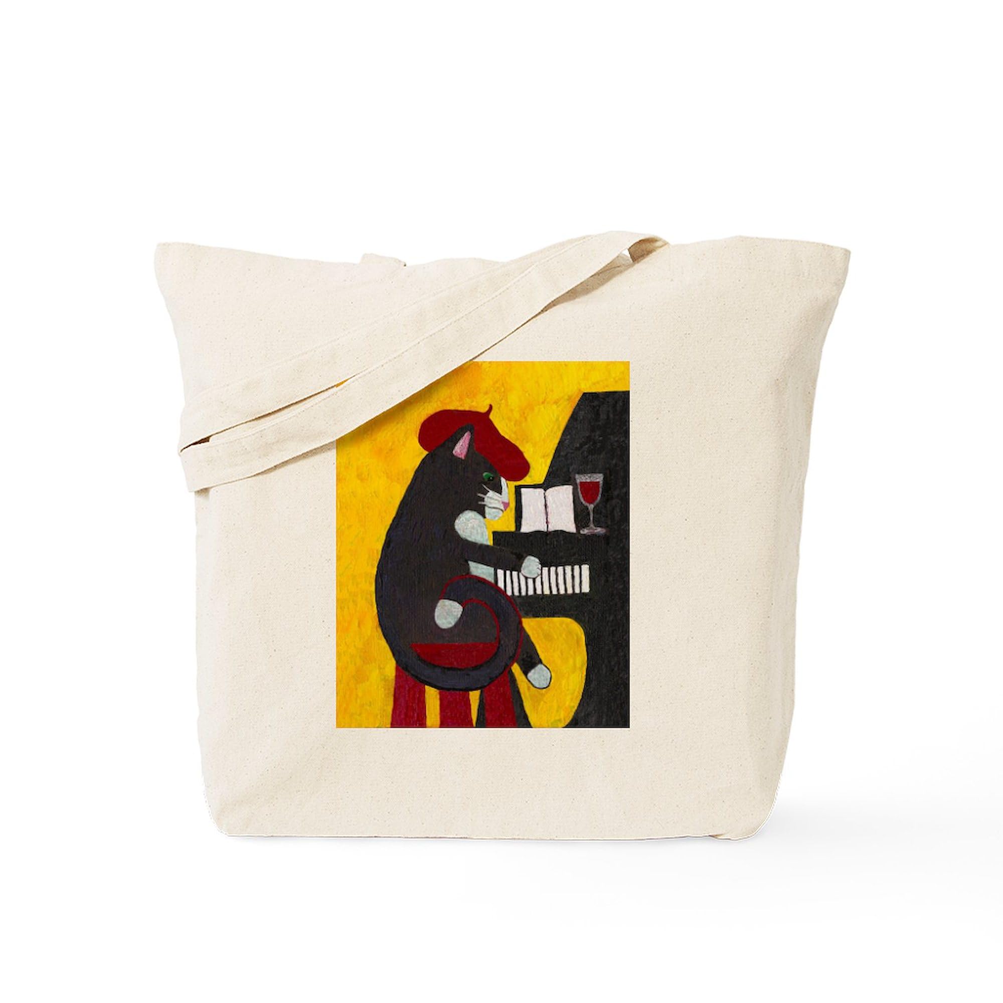Stylish Tuxedo Cat & Piano Canvas Tote Bag - Eco-Friendly Reusable Shopping Bag for Groceries, Beach & Work | Durable Natural Cotton Carryall