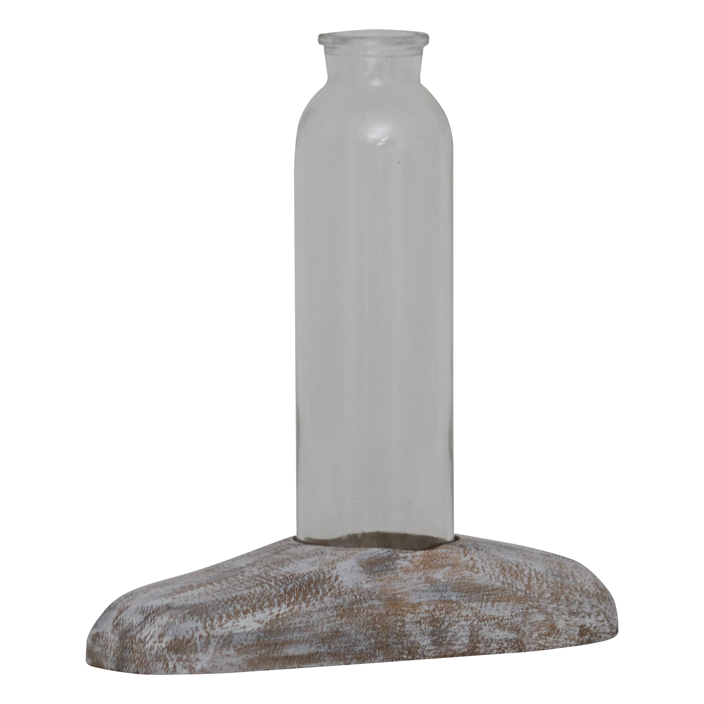 Whitewashed Wood Bud Vase Holder with Glass Insert - Rustic Home Decor for Centerpieces, Weddings & Farmhouse Style - Perfect for Dining Tables, Shelves and Mantel Displays