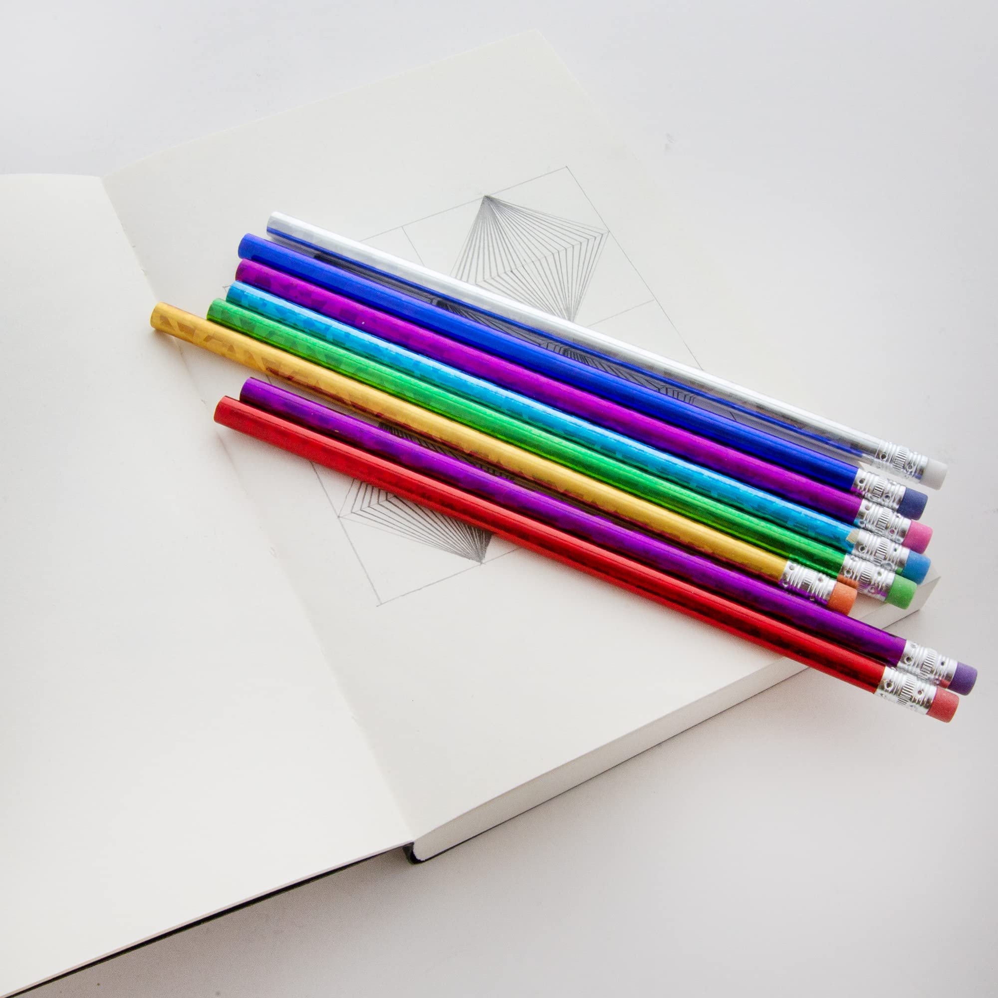 BAZIC Metallic Glitter Pencils 8-Pack with Eraser for School & Office